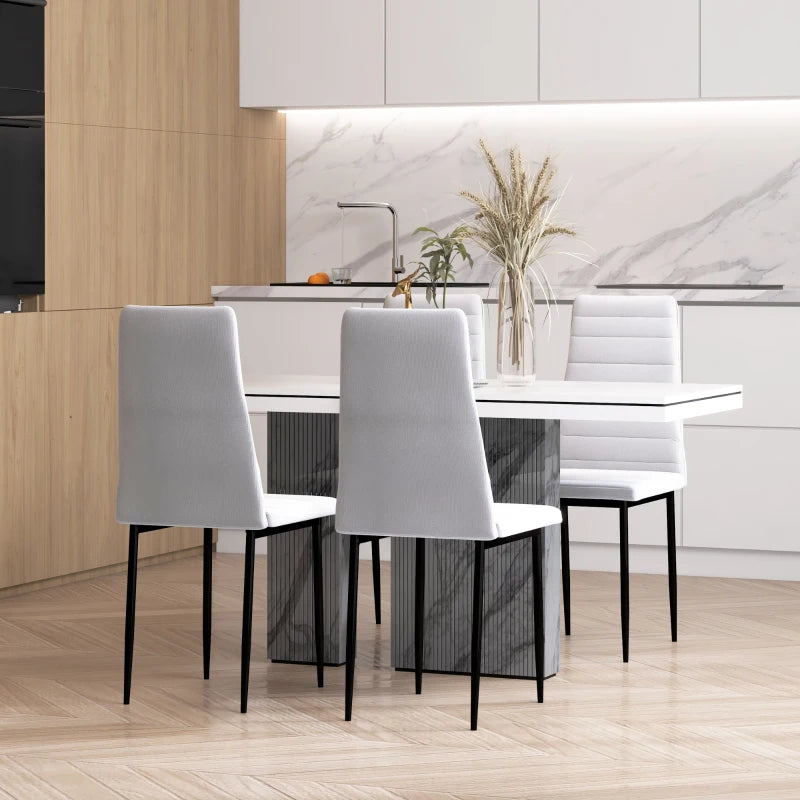 High Back Dining Chairs, Modern Upholstered Linen Fabric Accent Chairs with Metal Legs for Kitchen, Set of 4, White