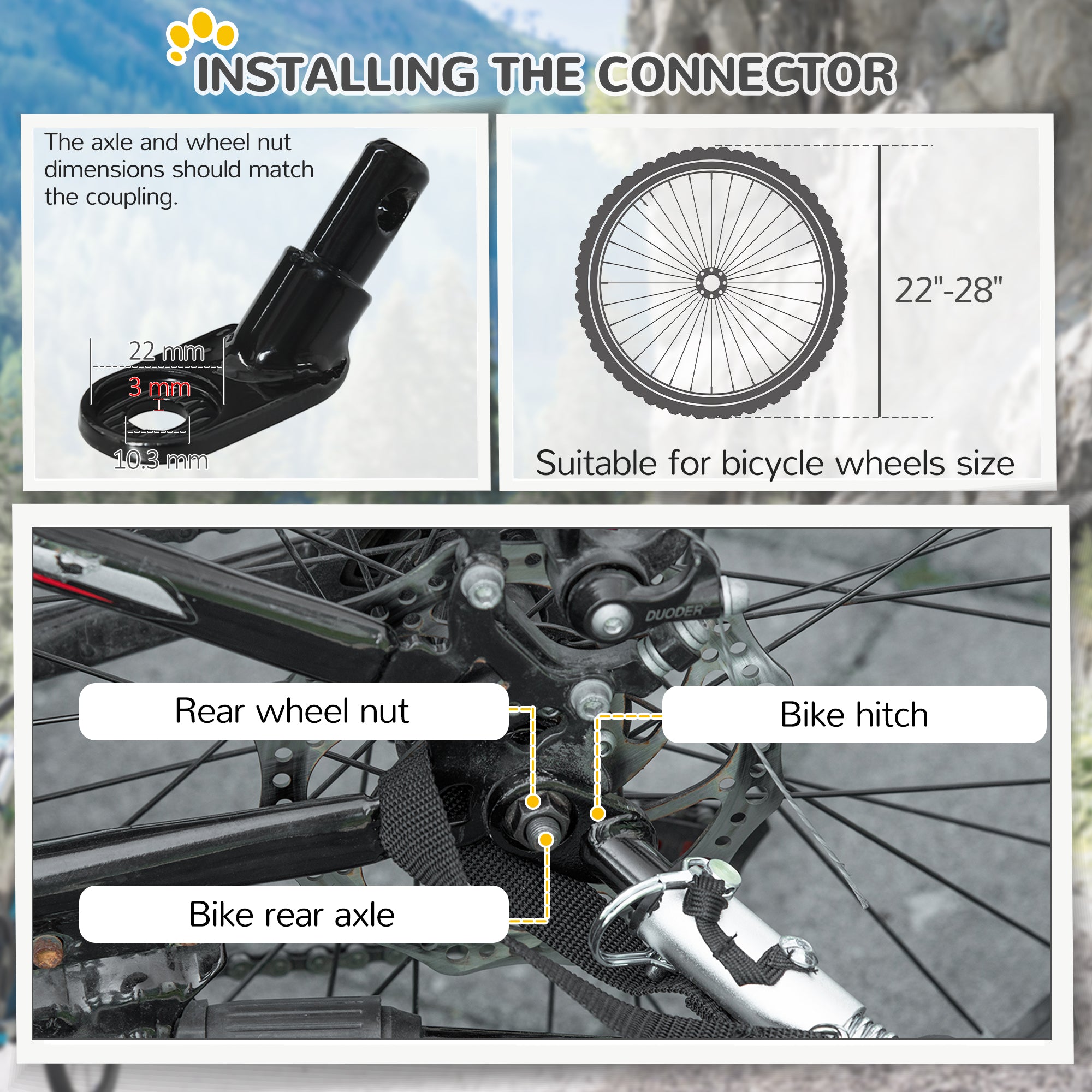 Aosom Medium Dog Bike Trailer with Hitch Coupler Quick Release Wheels Reflectors Flag Yellow