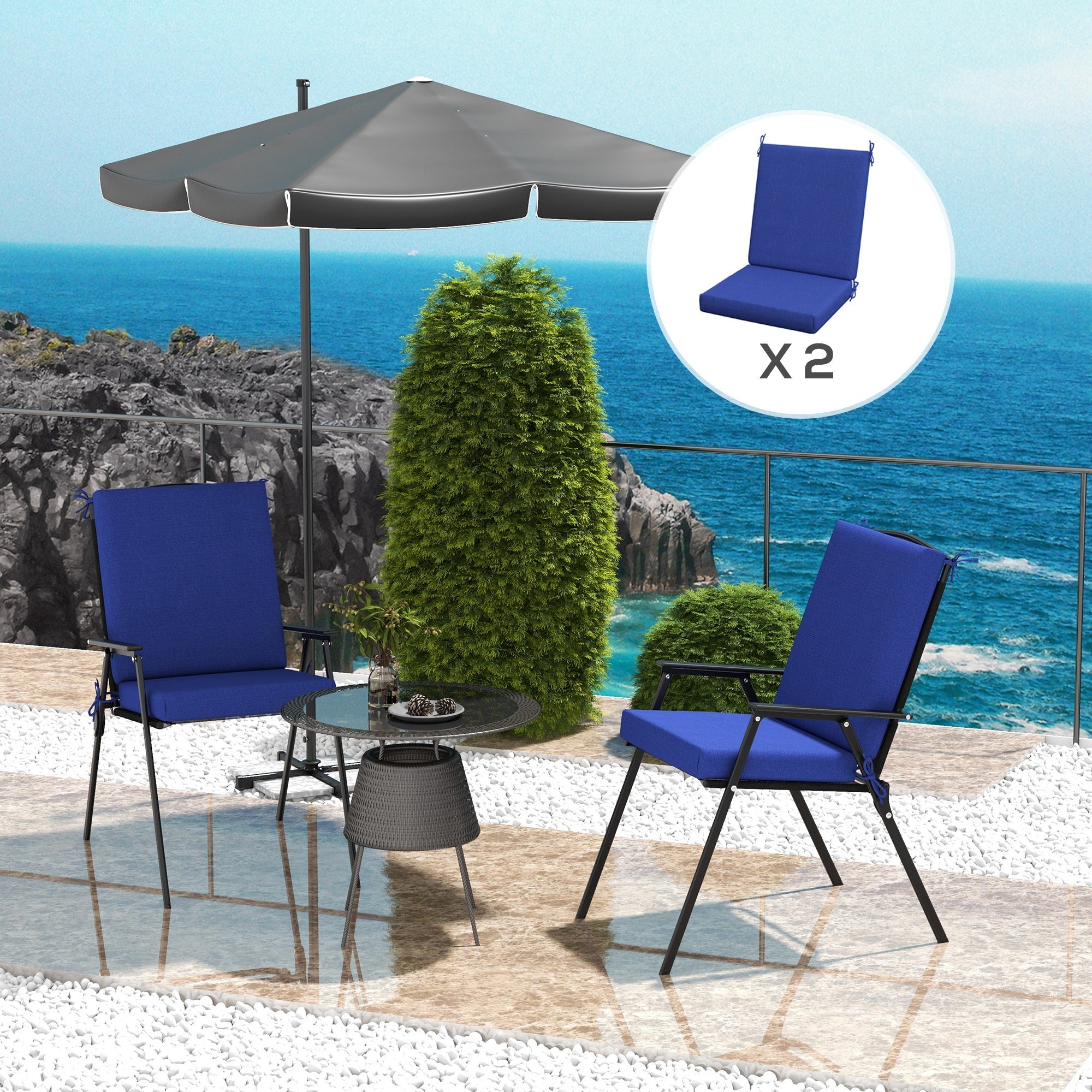 Outsunny 2-Pack Navy Dining Chair Cushions, Outdoor Seat Pads with Back, Fade-Resistant Polyester for Enhanced Comfort