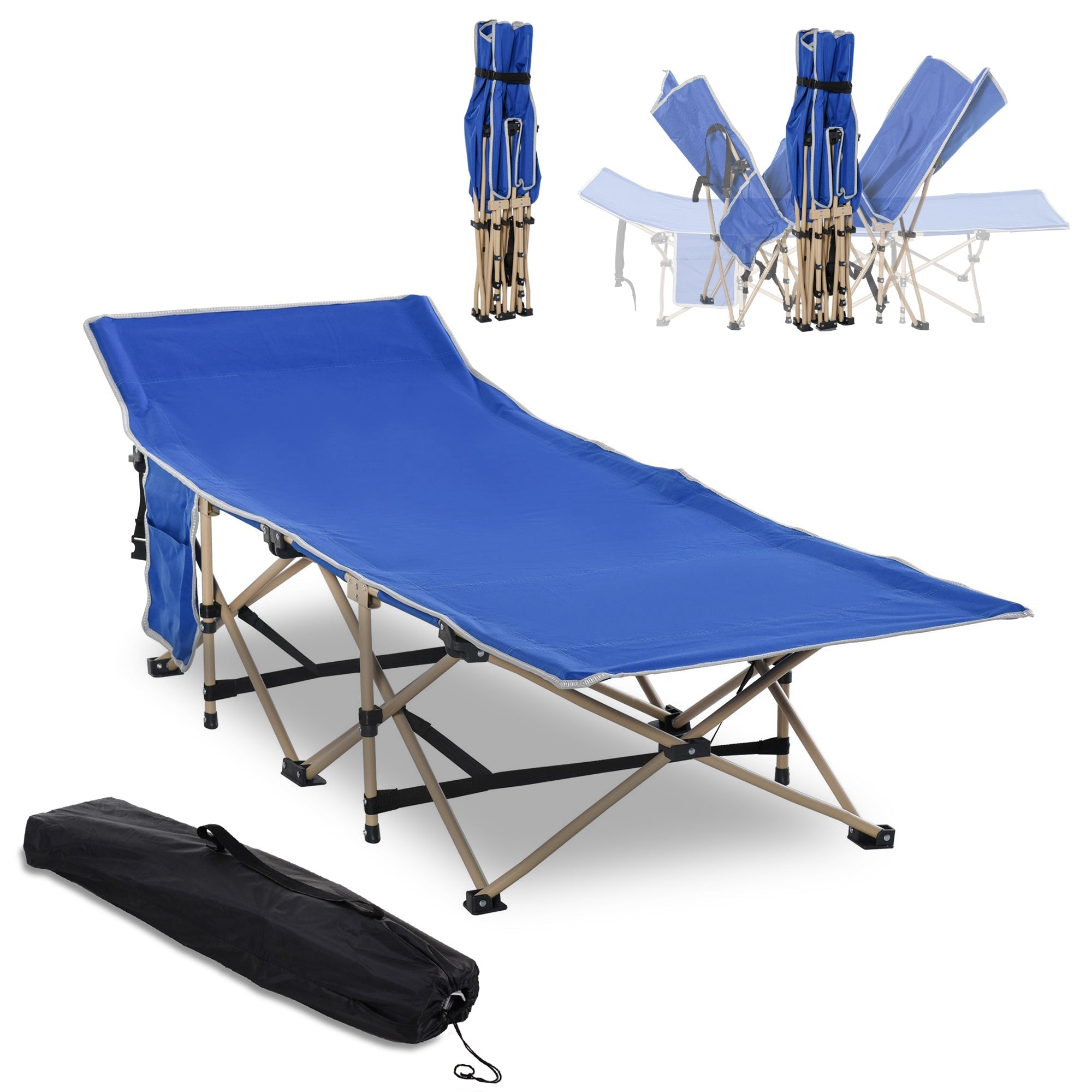 Outsunny Folding Camping Cot for Adults Portable Outdoor Sleeping Bed with Carry Bag Navy Blue