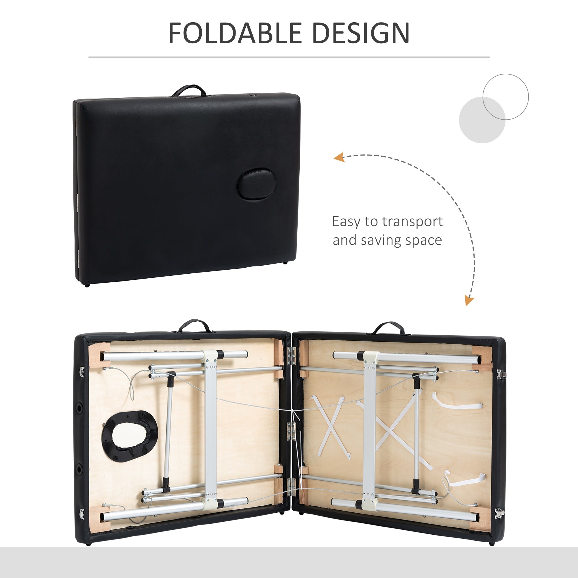 HOMCOM 73" 2 Section Foldable Massage Table Professional Salon SPA Facial Couch Tatoo Bed w/ Carry Bag Black