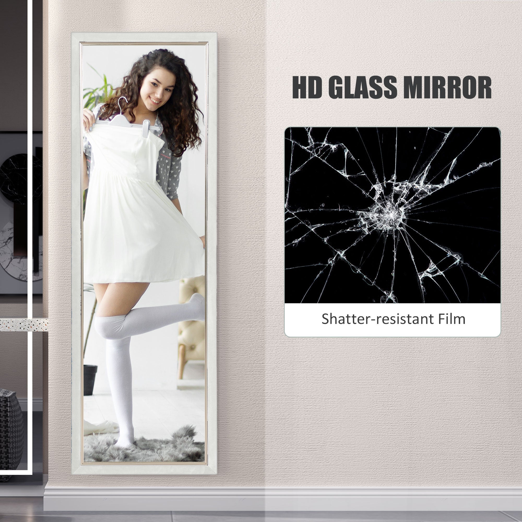 HOMCOM Floor Standing Mirror, Full Body Mirror, Free Standing, Leaning or Wall Mirror with Frame for Bedroom, White
