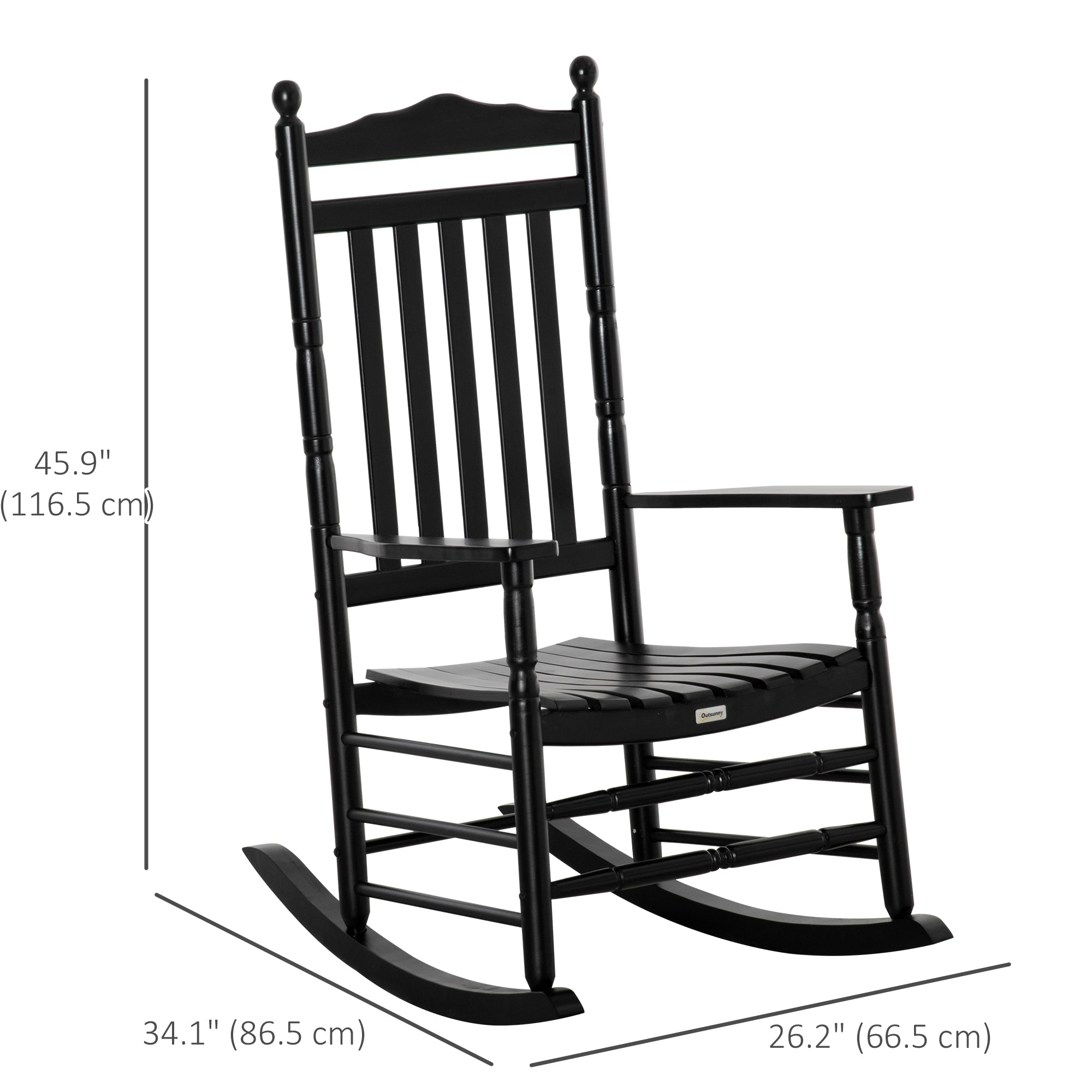 Outsunny Wooden Outdoor Rocking Chair, Patio Rocking Chair with Slatted High Back and Armrests for Porch, Garden, Lawn, Black