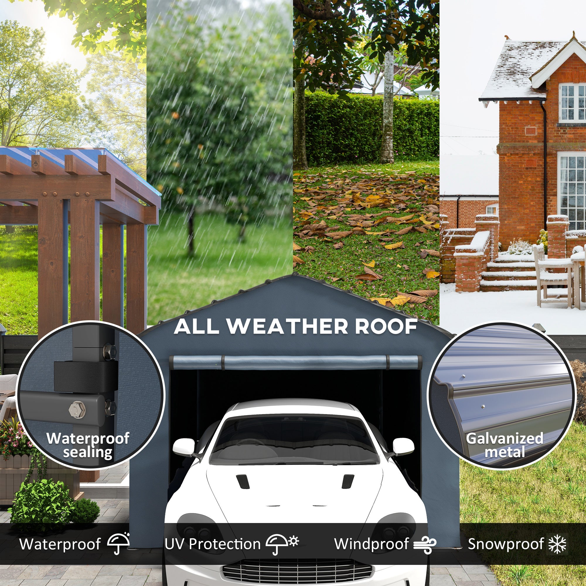 Outsunny 12' x 20' Metal Carport, Heavy Duty Garage Car Shelter with Galvanized Metal Roof and Removable Sidewalls, Dark Grey