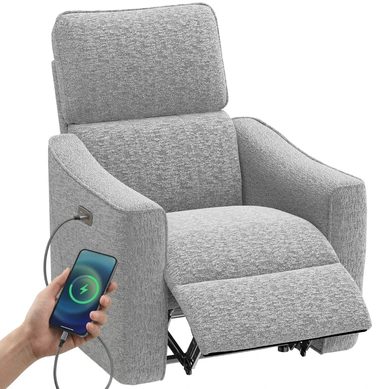 Power Recliner Chair, Linen-look Fabric Upholstered Recliner Chair with USB Ports, Footrest, Grey