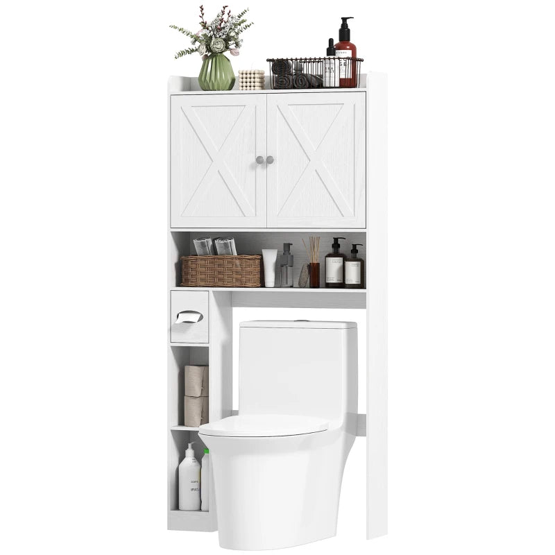 Farmhouse Over the Toilet Cabinet with Barn Doors, Over the Toilet Storage Cabinet with Adjustable Shelf, White