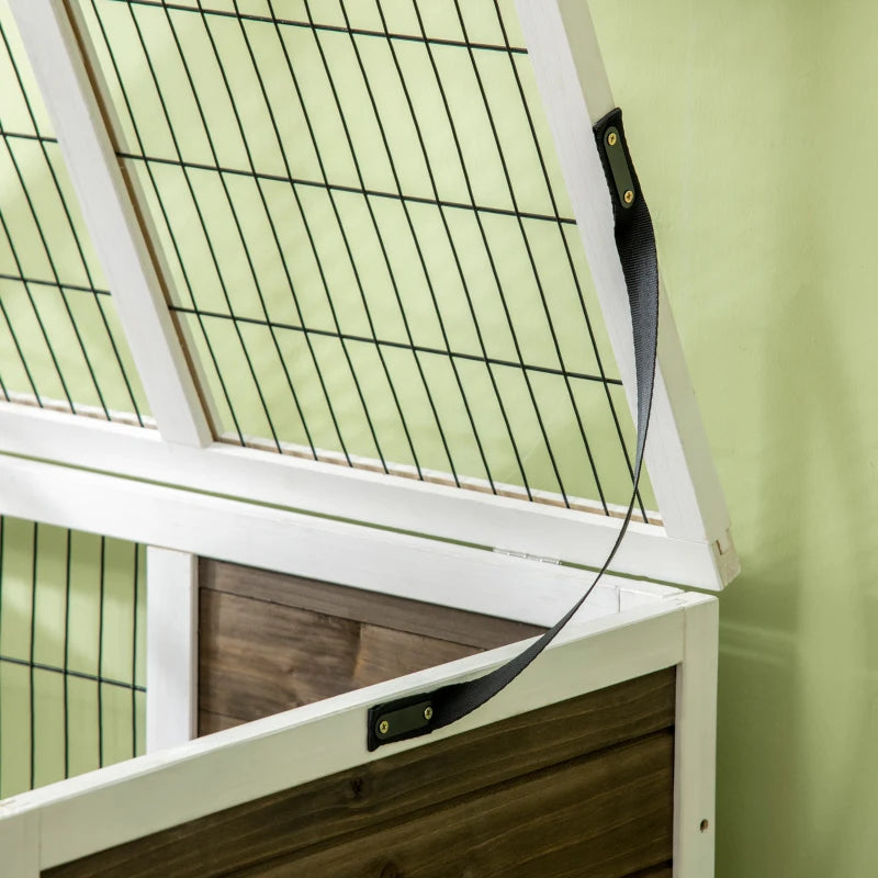 Rabbit Hutch Dual-Height Design Bunny House with Run Slide-Out Tray White and Coffee