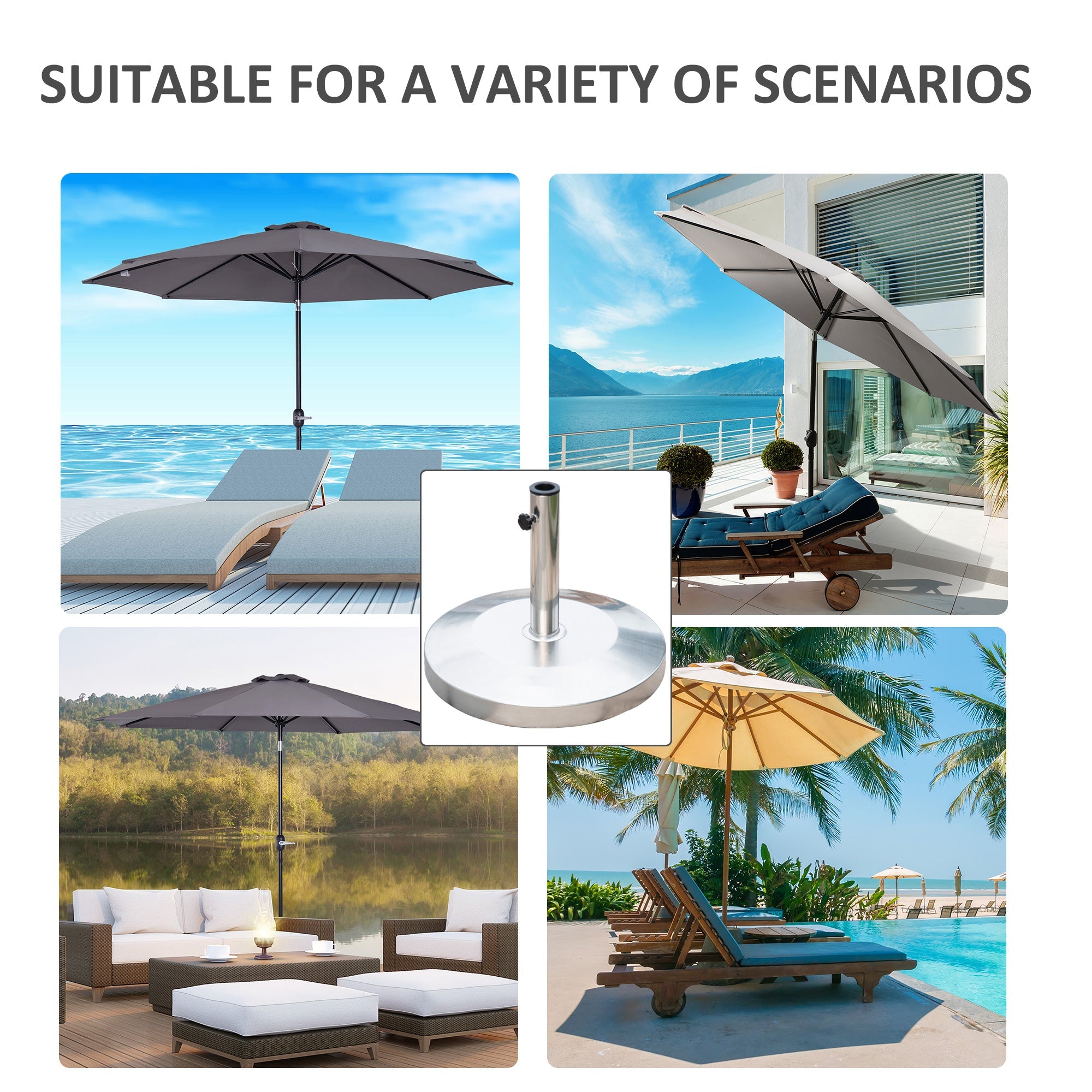 Outsunny Stainless Steel Umbrella Pedestal: 19" Round Decorative Stand Holder for Outdoor Patio, Silver