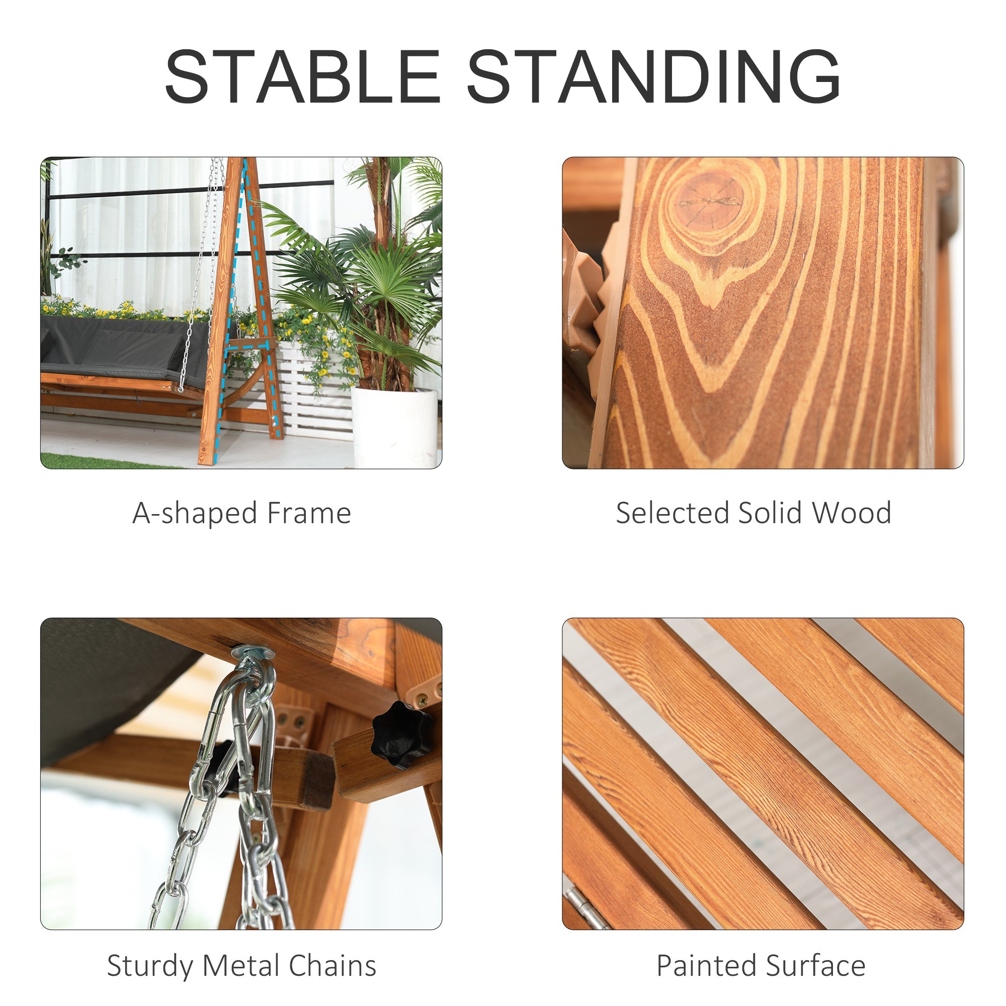 Outsunny 3 Seater Patio Swing Chair Convertible Cushioned Porch Swing Bed with Canopy, Wood Frame for Outdoor, Backyard, Garden