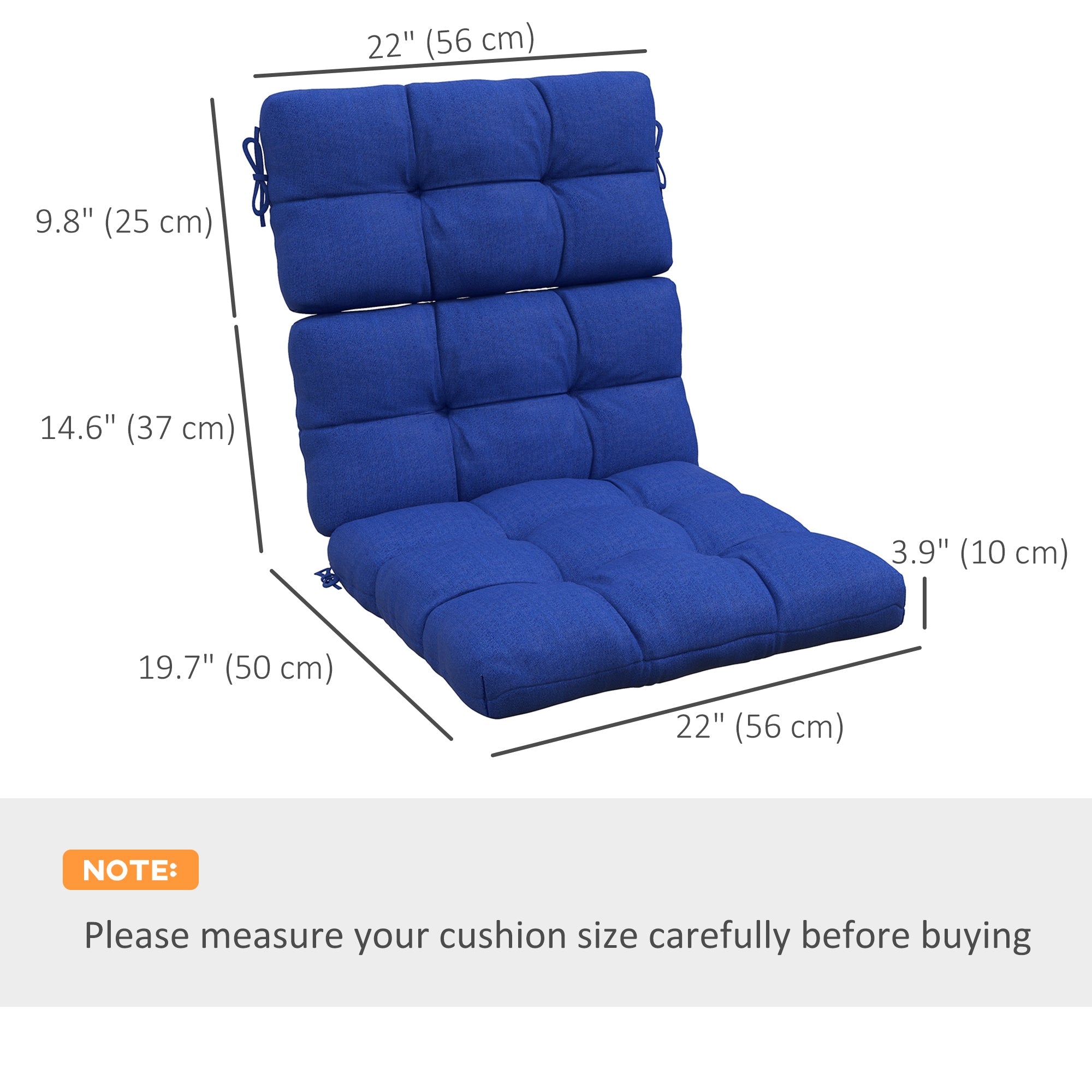 Outsunny Navy Blue 2-Piece Patio Chair Cushion Set, Outdoor Button Tufted Back Seat Pads with Ties, Comfortable & Stylish