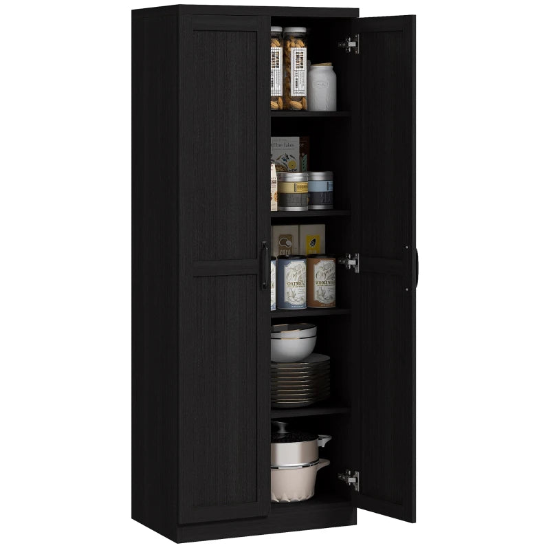 63" Kitchen Storage Cabinet, 5-tier Pantry Cabinet with Doors and Adjustable Shelves for Dining Room, Black