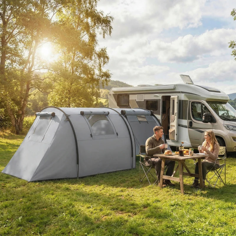 Outsunny 3-4 Person Camping Tent with 2 Rooms, 3000mm Waterproof Family Tunnel Tent with Carry Bag – Grey