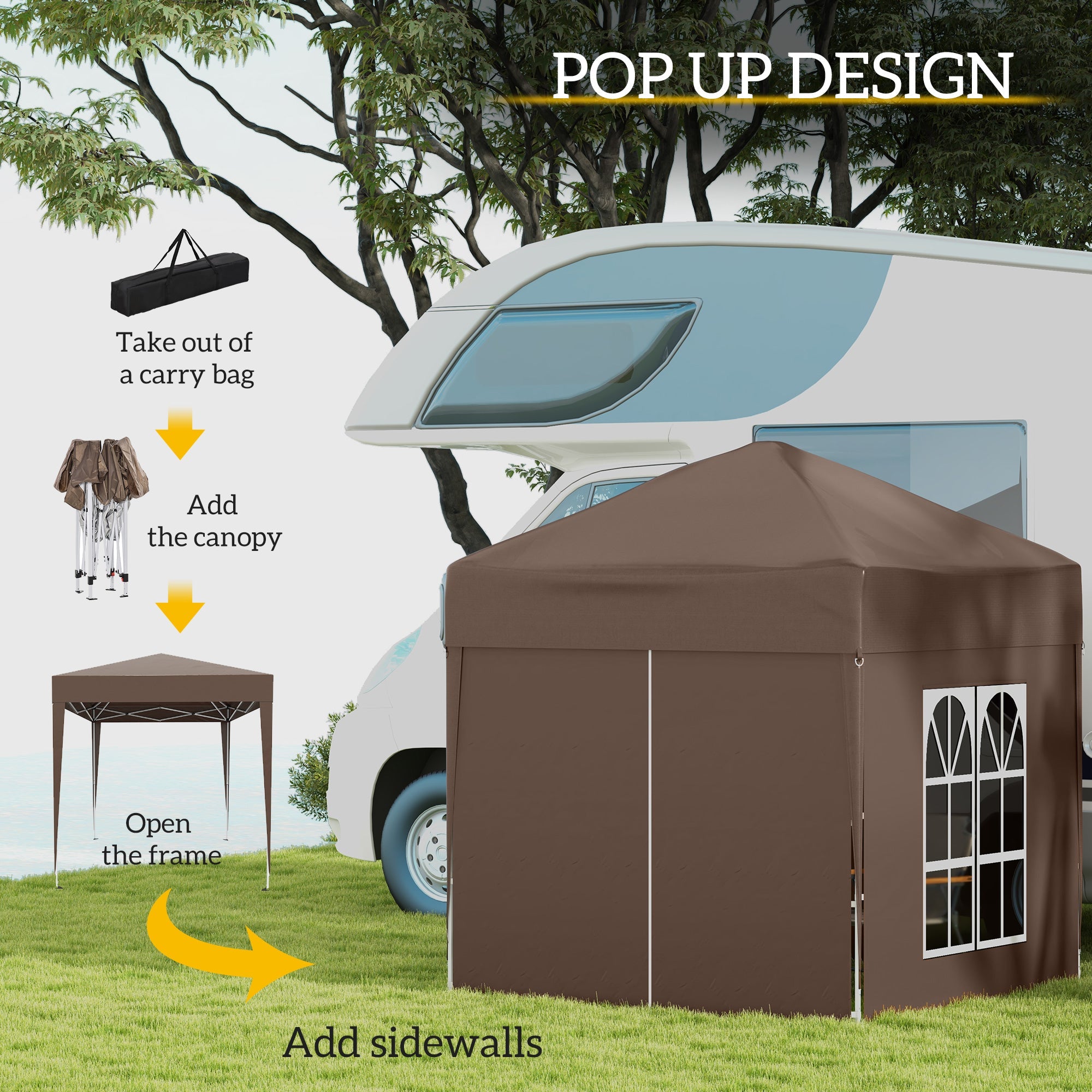 Outsunny 6.6x6.6ft Pop Up Party Tent Outdoor Folding Gazebo Canopy with Side Walls Brown