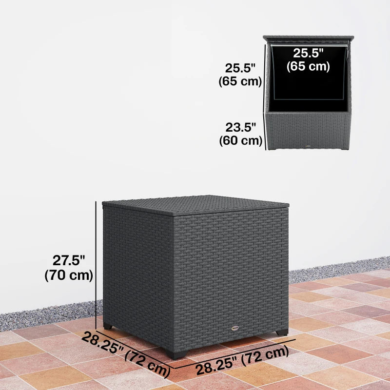 67 Gallon Rattan Deck Box, Wicker Outdoor Storage Box with Waterproof Zippered Liner, Safe Pneumatic Rod, Grey