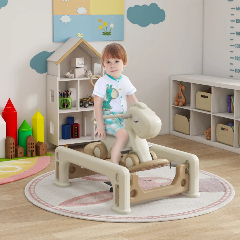 Qaba 5 in 1 Rocking Horse for Toddlers 1-6 Years with Balance Board, Push Handle, 4 Smooth Wheels