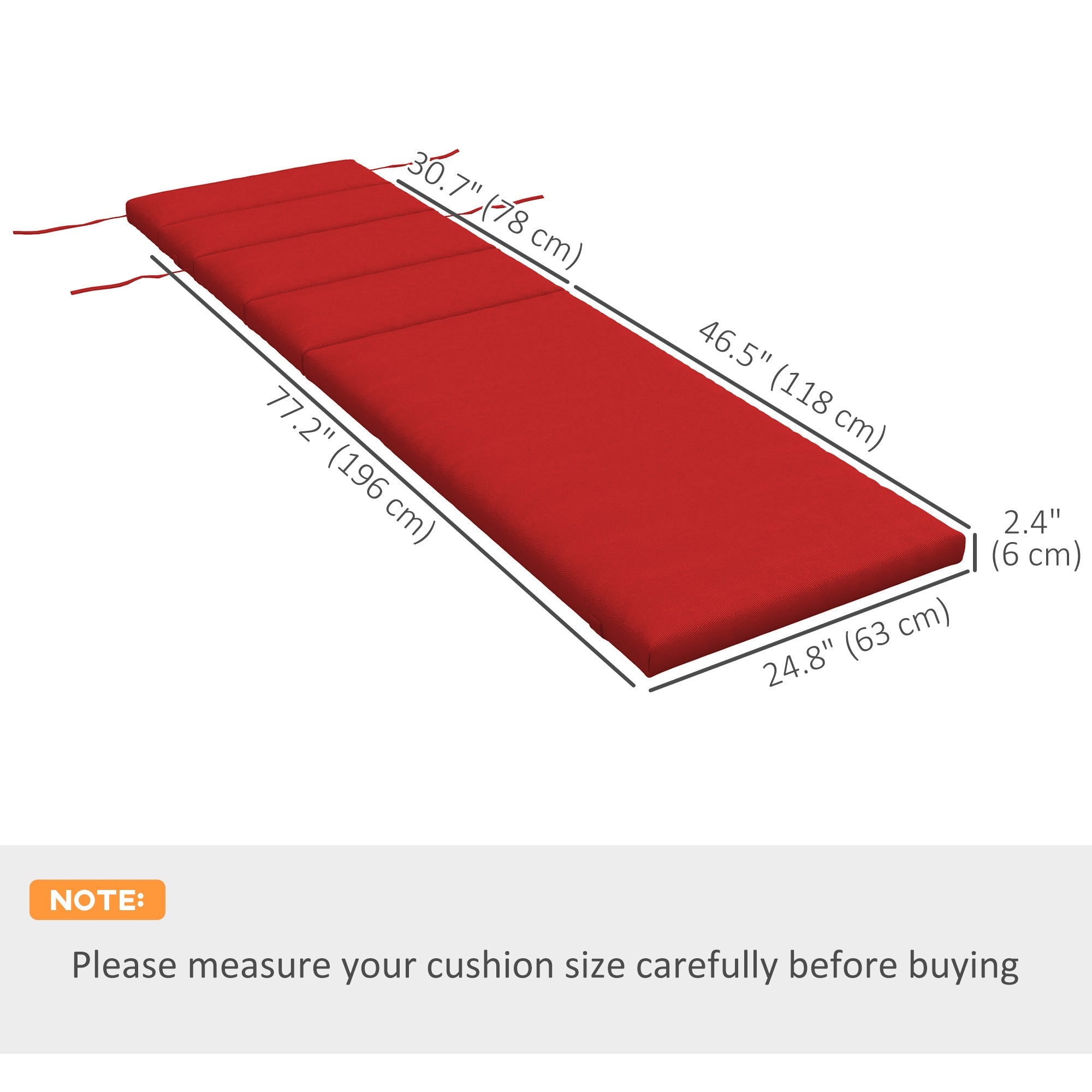 Outsunny Patio Chaise Lounge Chair Cushion Replacement Sun Lounger Pads with Headrest and Ties, Wine Red