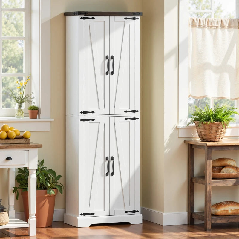 72" Pantry Cabinet, Farmhouse Freestanding Kitchen Storage Cabinet with Adjustable Shelves for Dining Room, White