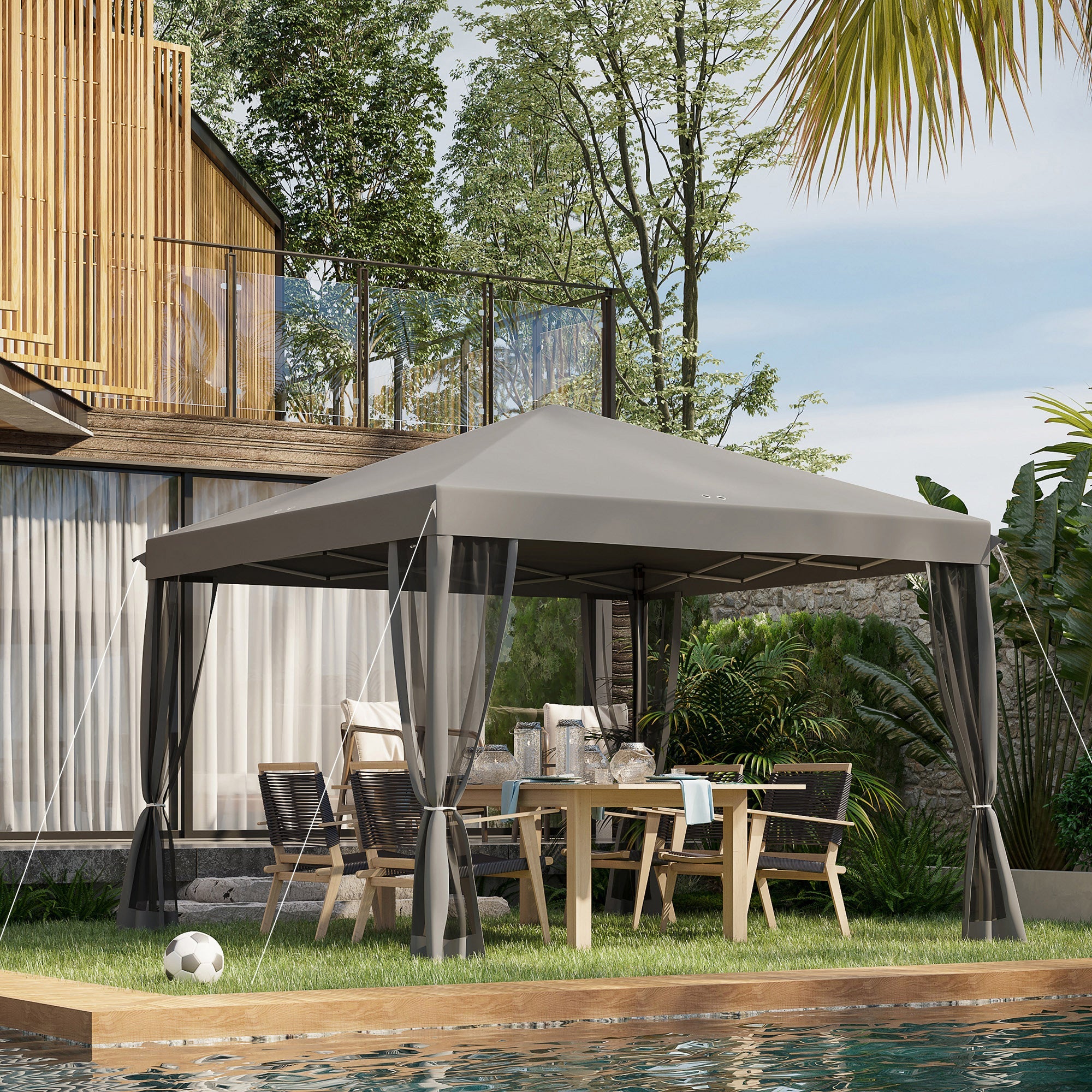 Outsunny Pop Up Canopy Tent: 10' x 10' Gazebo with Mesh Walls and Carry Bag for Outdoor Patio, Light Gray