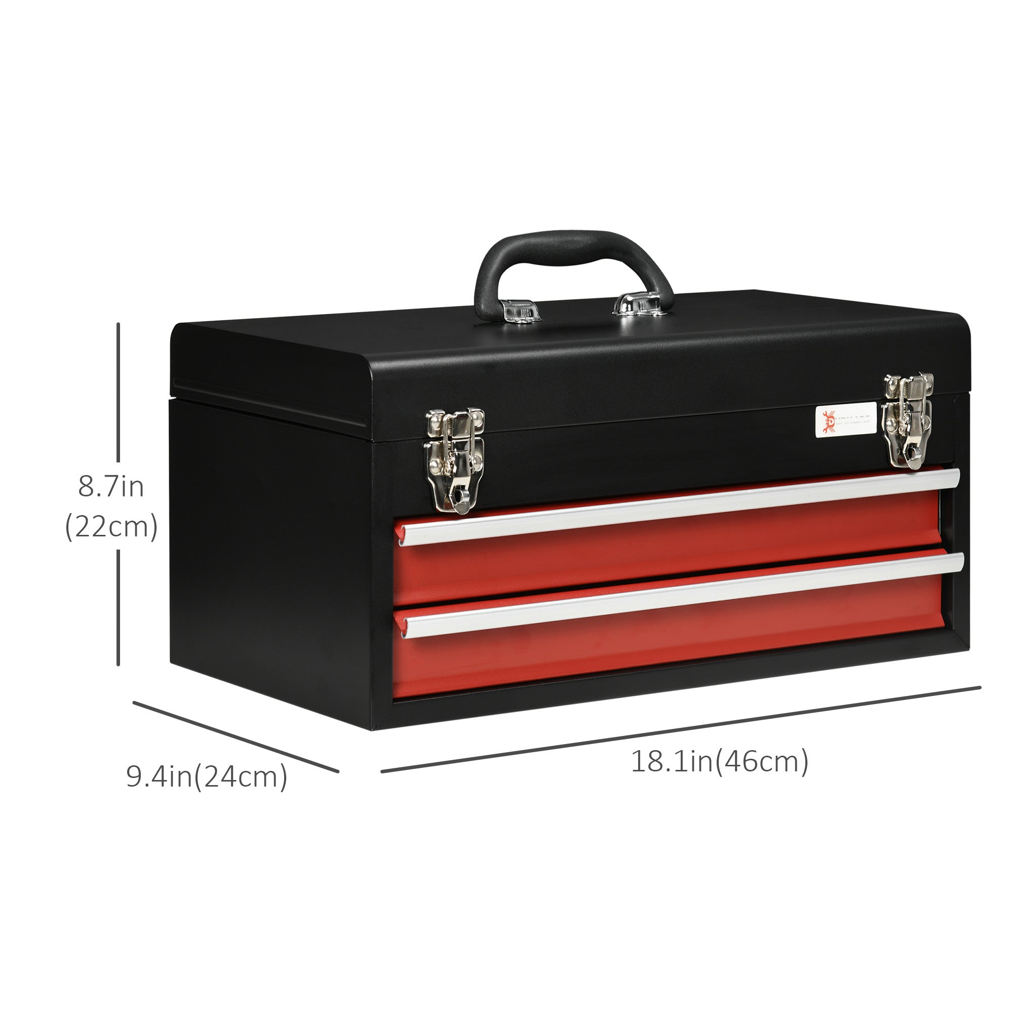 DURHAND Portable Toolbox Prowess: 18" Metal Tool Chest with 2 Drawers, Ball-bearing Sliders, Metal Latch Closure for Garage, Red Finish