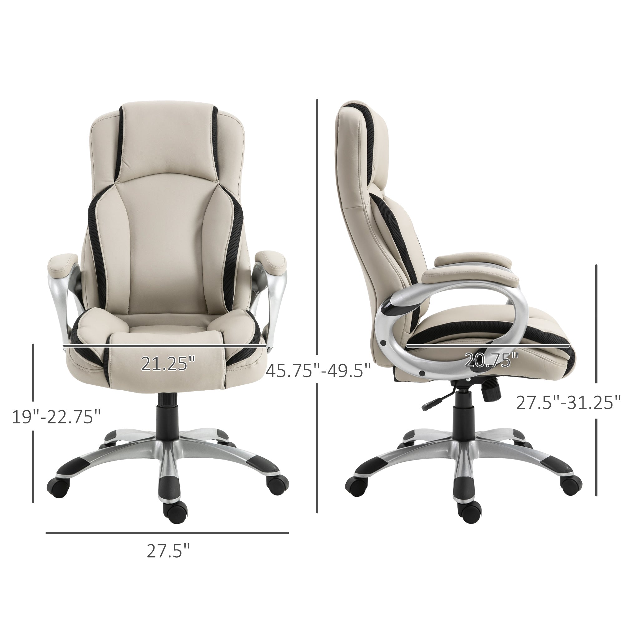 Vinsetto Executive Desk Chair: 360° Swivel, PU Leather with Double Padding, Greige & Black