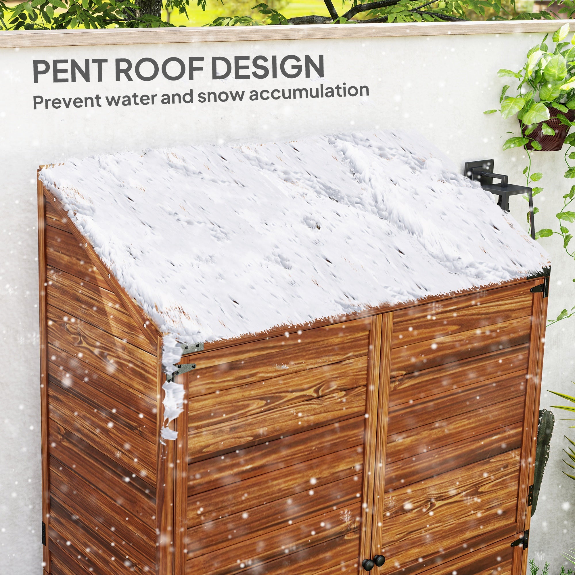 Outsunny Outdoor Storage Cabinet, Wooden Garden Storage Shed with Double Doors and Shelves for Garden Porch Deck, Mixed-Brown