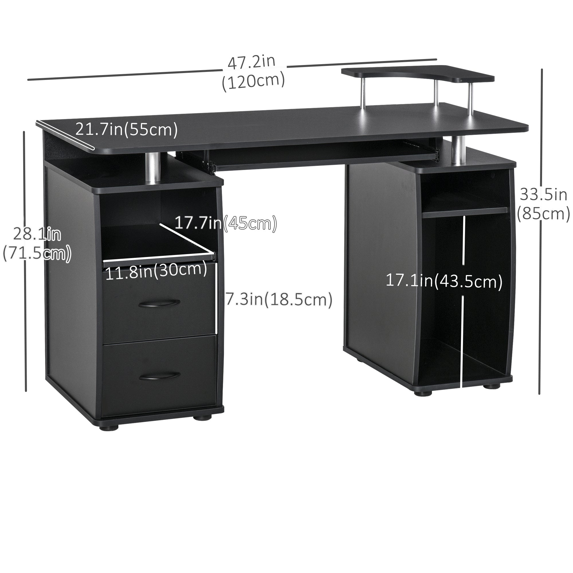 HOMCOM Home Office Computer Desk Keyboard Tray CPU Stand Black Workstation Furniture Study Table
