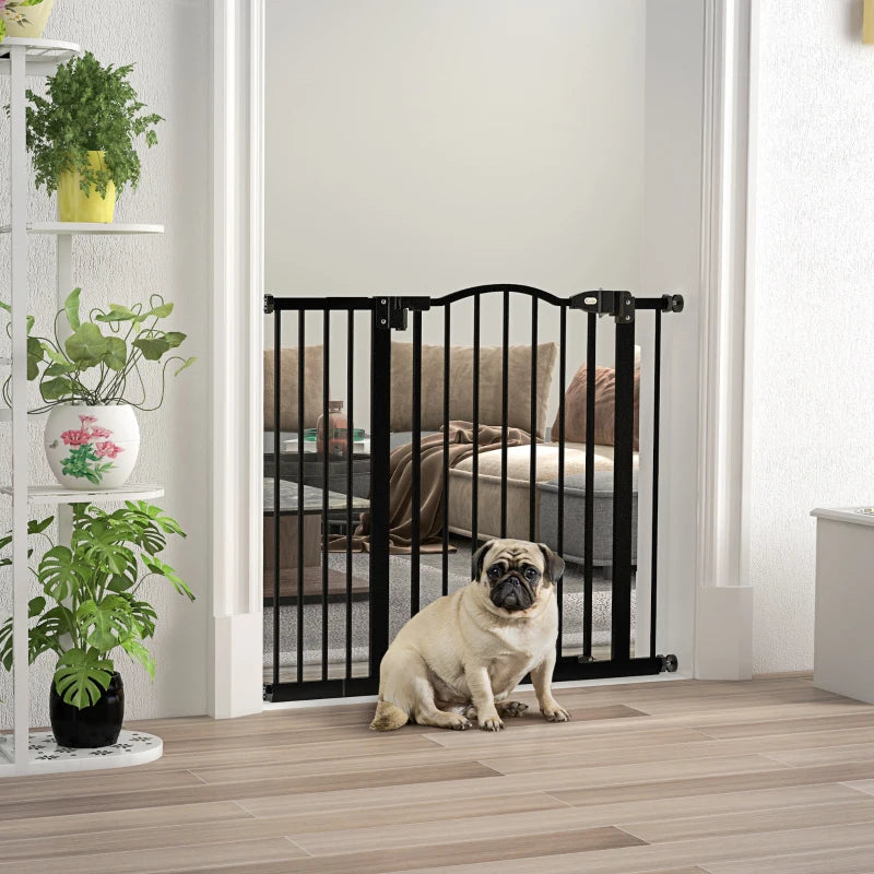 Extra Tall Dog Gate with Door, Pressure Fit, Auto Close, Double Locking for Doorways Hallways Stairs, 29"-37", Black