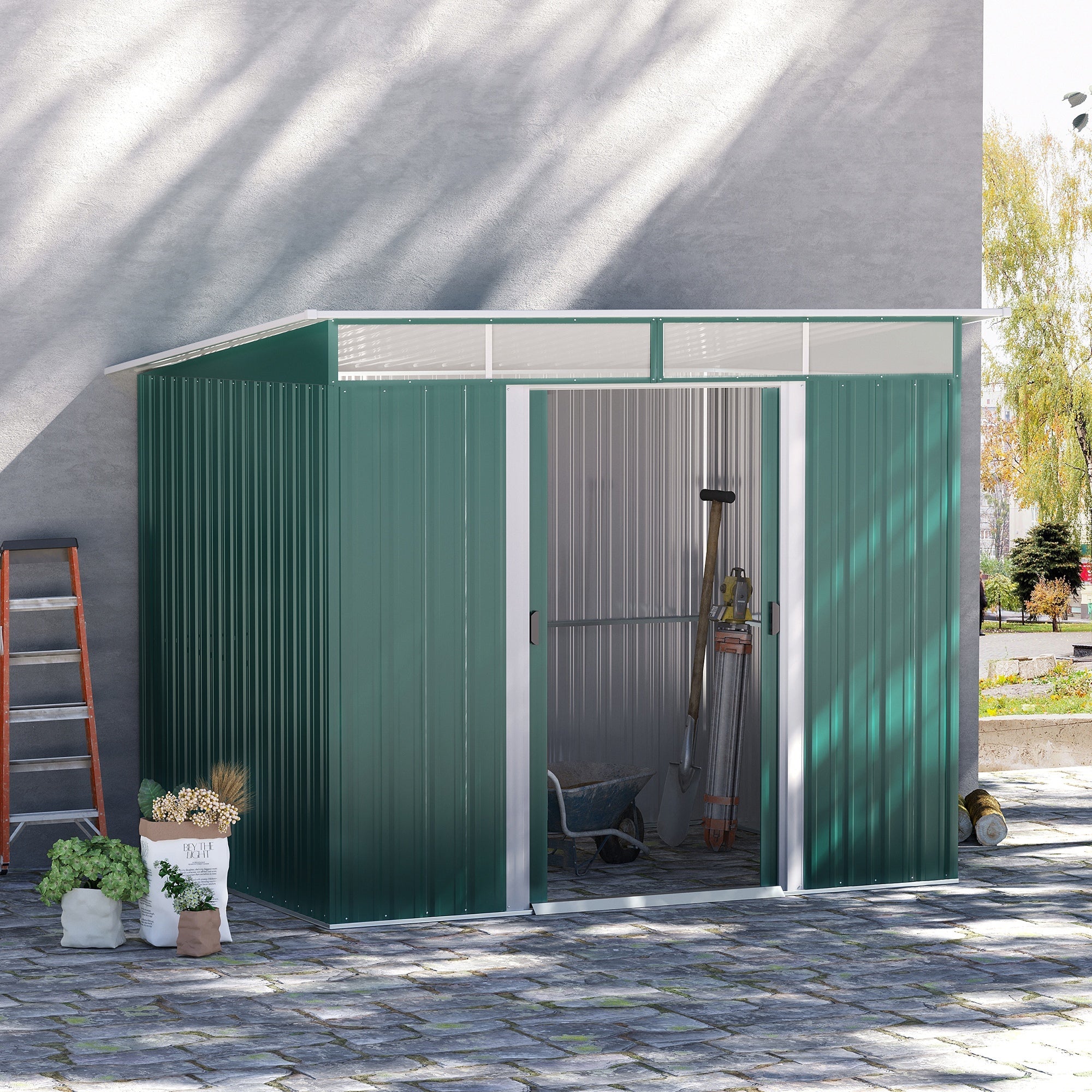Outsunny 6' x 8.5' Outdoor Metal Garden Shed Utility Tool Storage Steel Backyard House, Dark Green