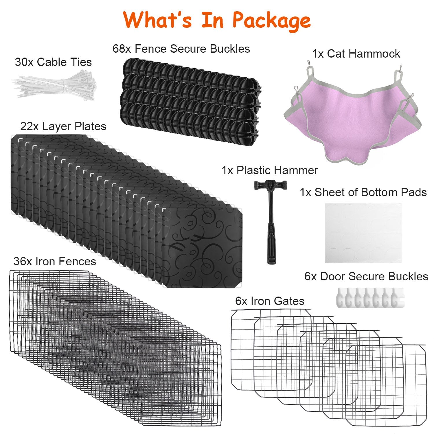 4Tier Cat Playpen Cage Black Iron Indoor Cat House Detachable Kitten House with Storage Shelves Cat Hammock Flexible Installation For 1-4Cats Exercise