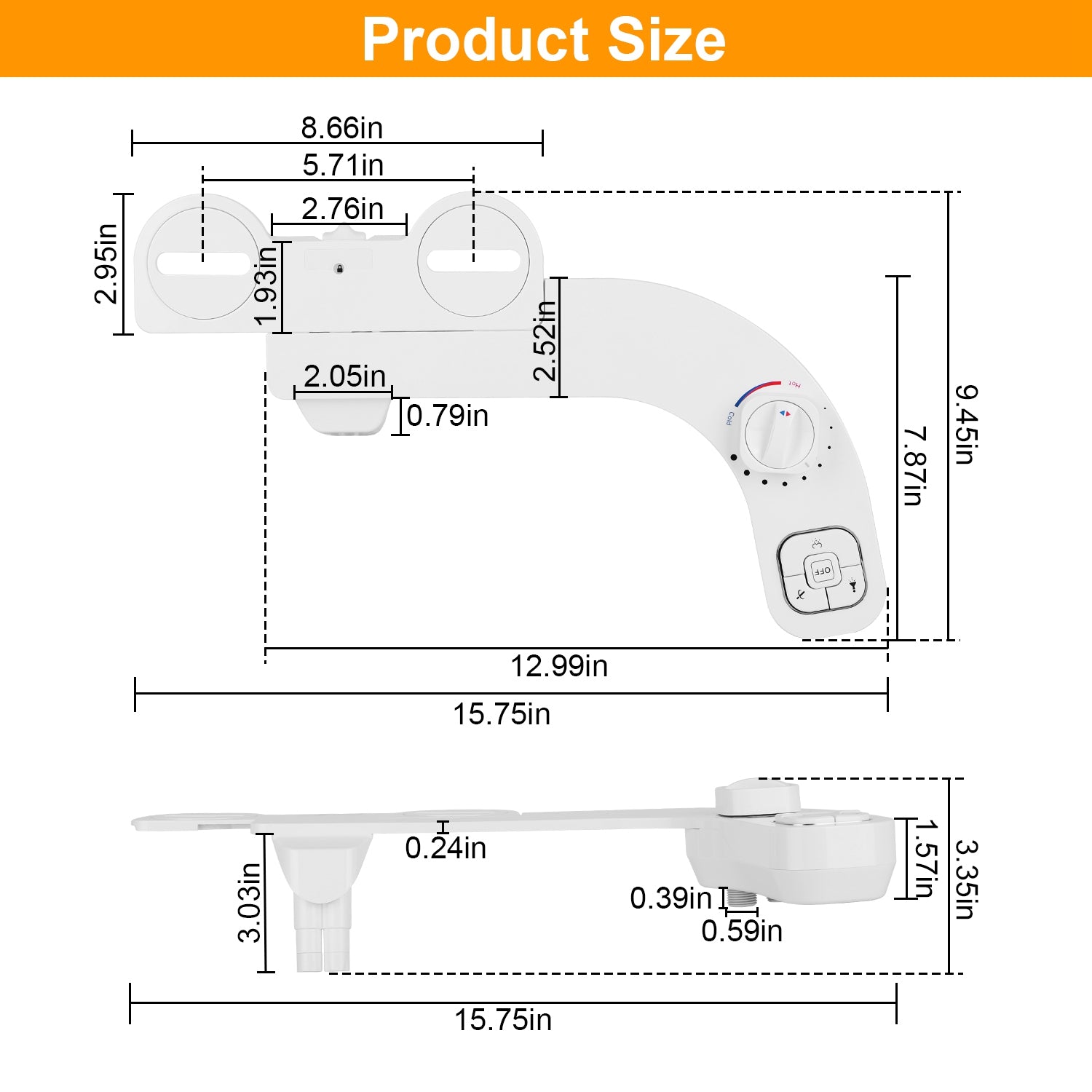 Bidet Attachment Non-Electric Fresh Cold Warm Water Bidet Sprayer Toilet Seat Attachment with Self Cleaning Dual Nozzles Temperature Water Flow Contro