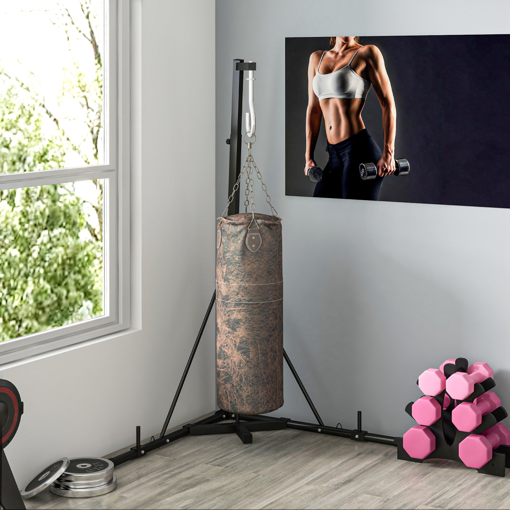 Soozier Adjustable Height Punching Bag Stand Foldable Heavy Bag Stand with Weighted Base for Boxing Training Home Gym