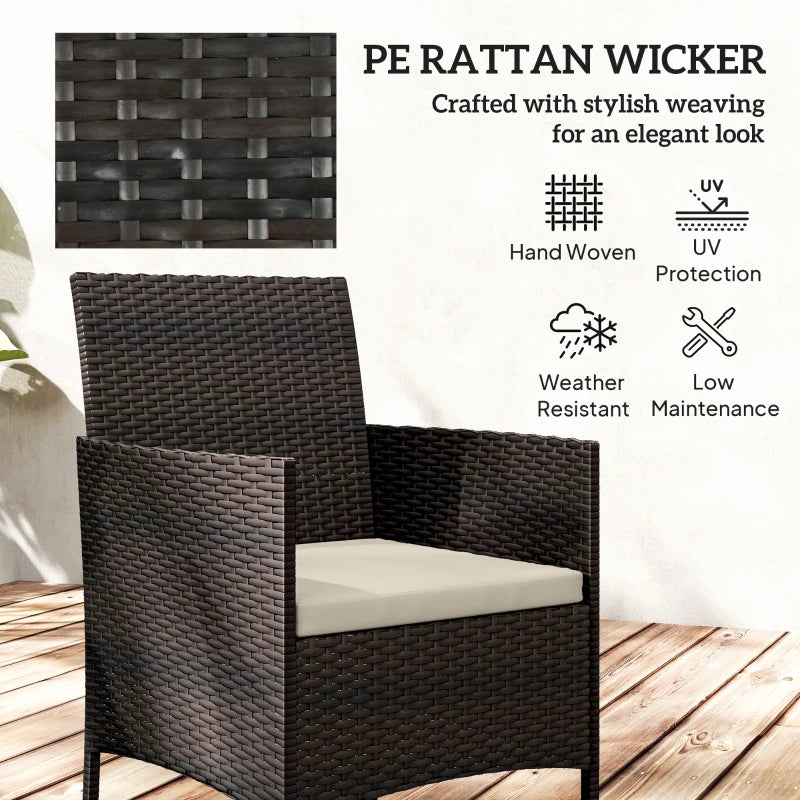 Wicker Bistro Set, 3 Piece Patio Furniture Set with 2-Tier Glass Top Table, Cushions for Balcony, Porch, Khaki