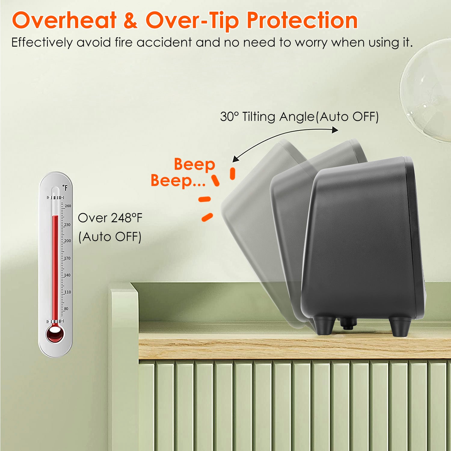 Small Electric Space Heater Portable Mini PTC Ceramic Space Heater Fan w/ Tip-Over and Overheat Protection for Bedroom Office Desk Indoor Use