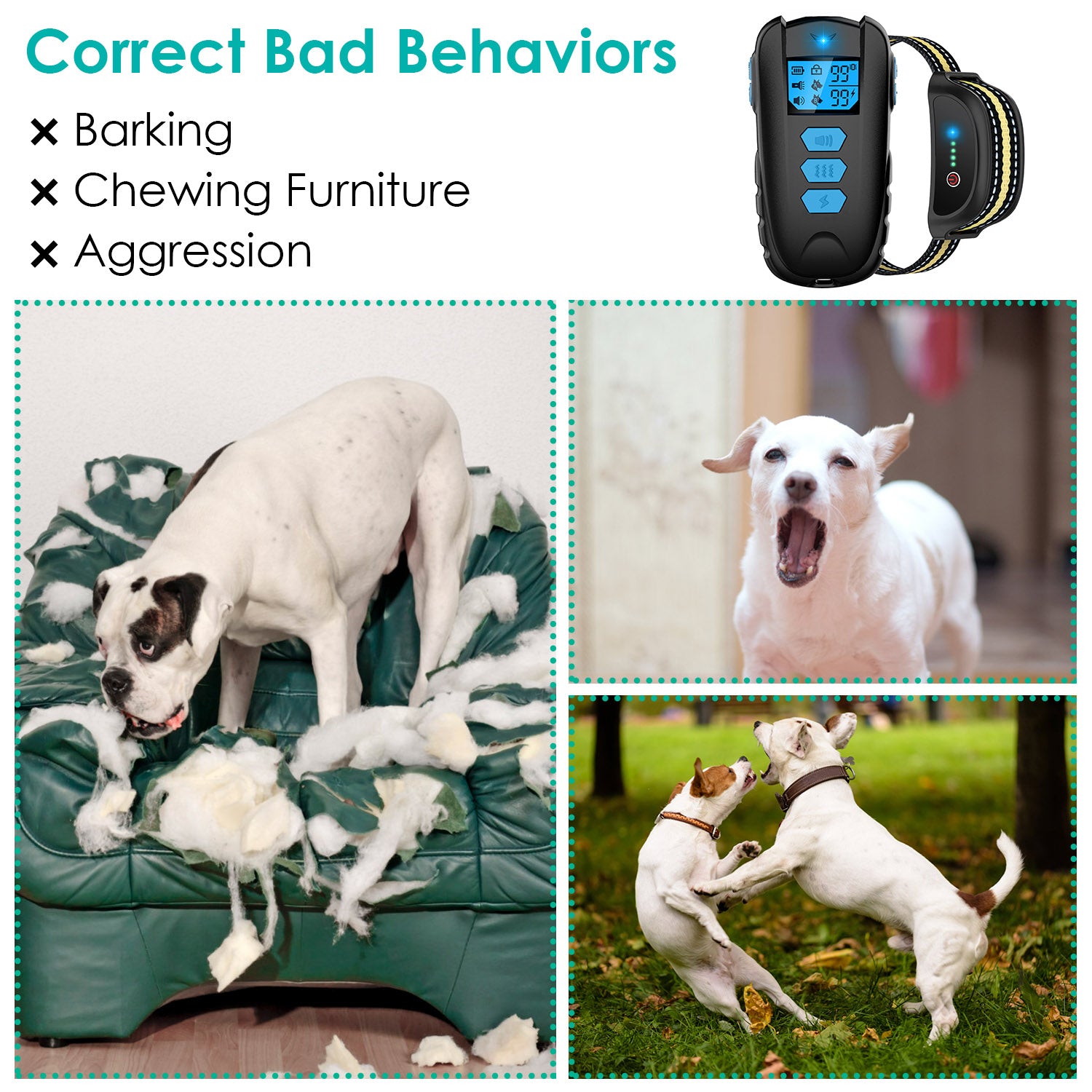Dog Training Collar with Remote Rechargeable Electronic Shock Collar for Dogs Beep Vibration Shock for small Medium Large Dogs