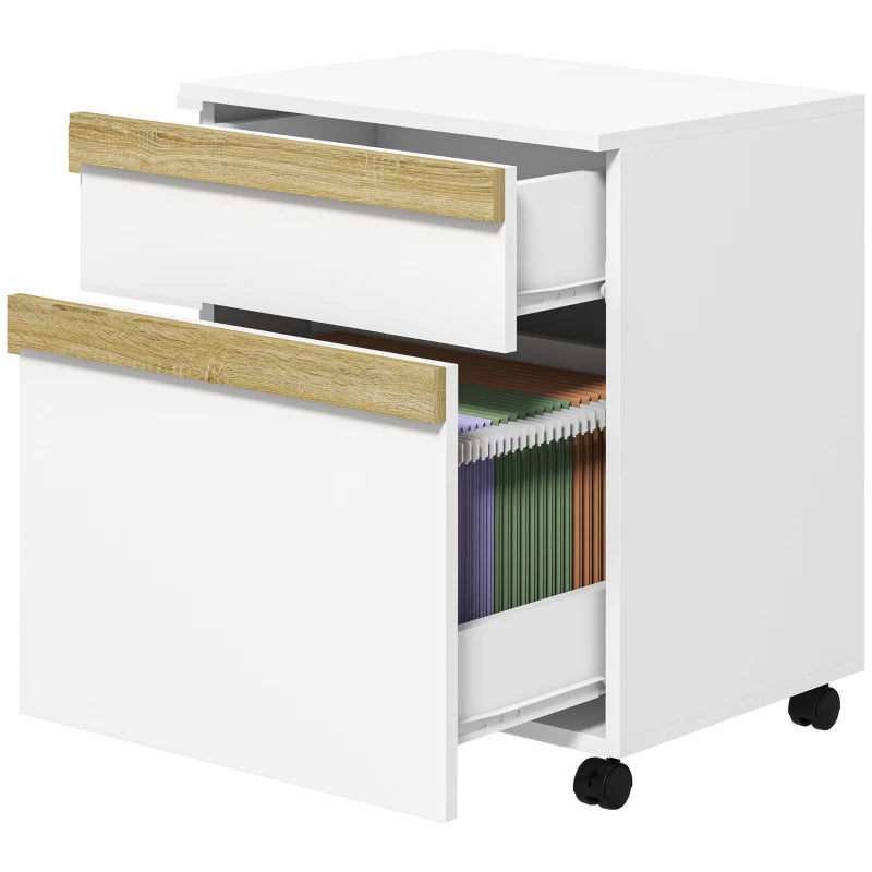 Mobile Filing Cabinet with 2 Drawers, Office Storage Cabinet with 5 Wheels, White Wood Grain
