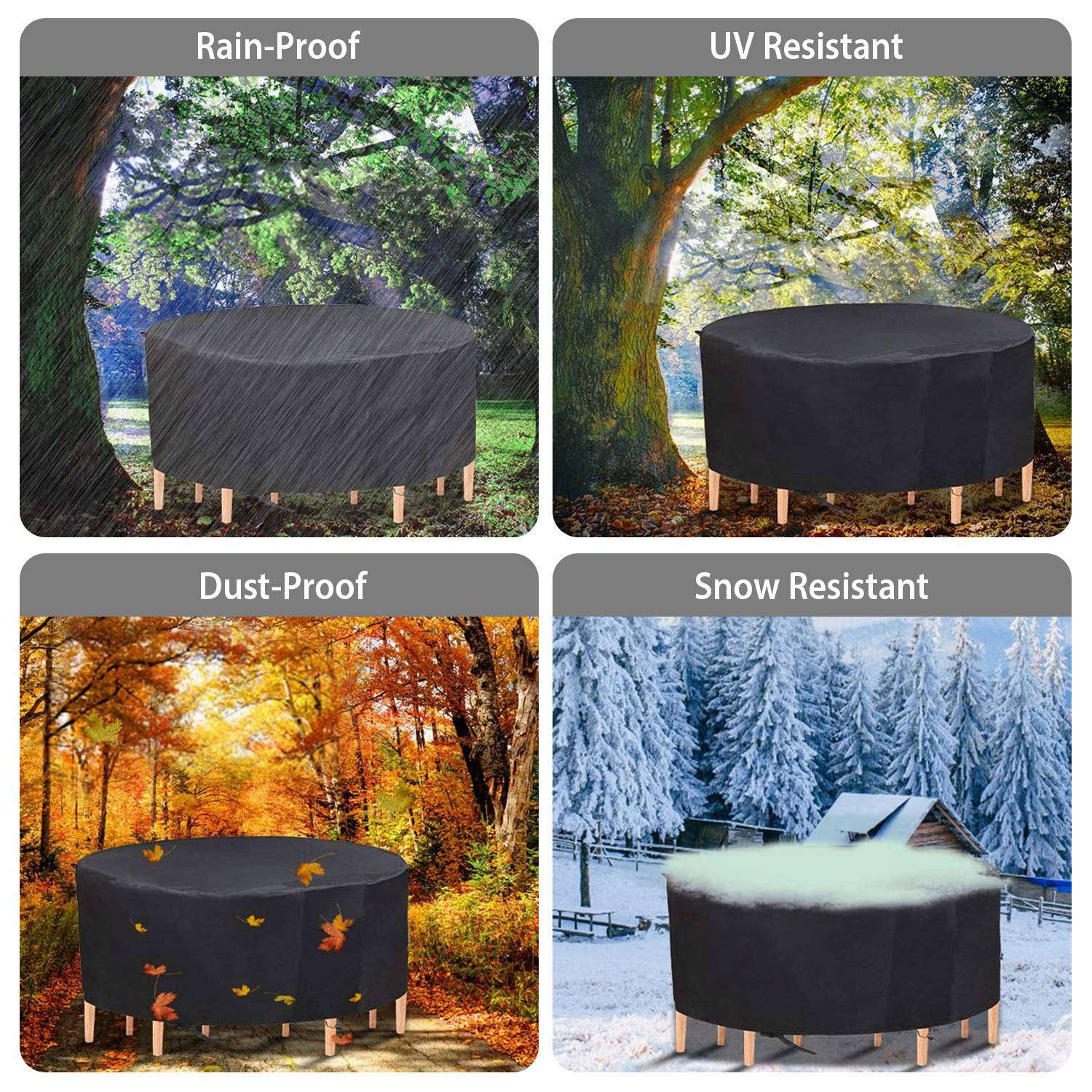 91x43in Circular Table Cover 6-Seat UV Water Resistant Outdoor Furniture Protector For Small Round Table Chairs Set