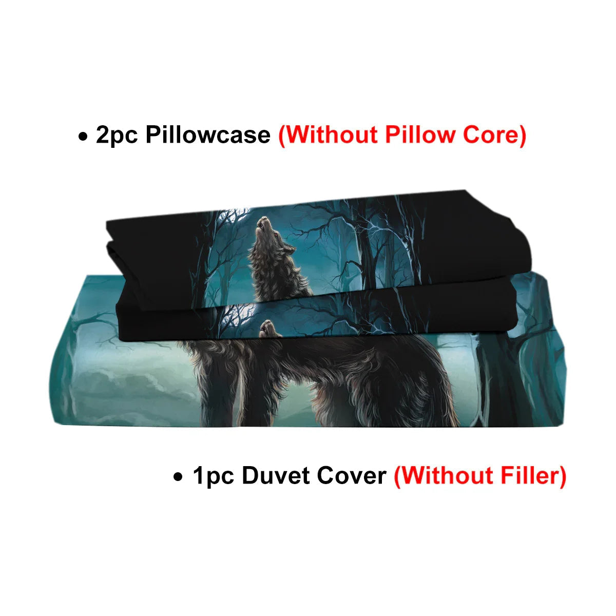 Moon Wolf Bedding Green Watercolor Forest Wolf Landscape Duvet Cover Sets 3 Pieces Wild Animal Bedding Set Twin Full Queen King Size