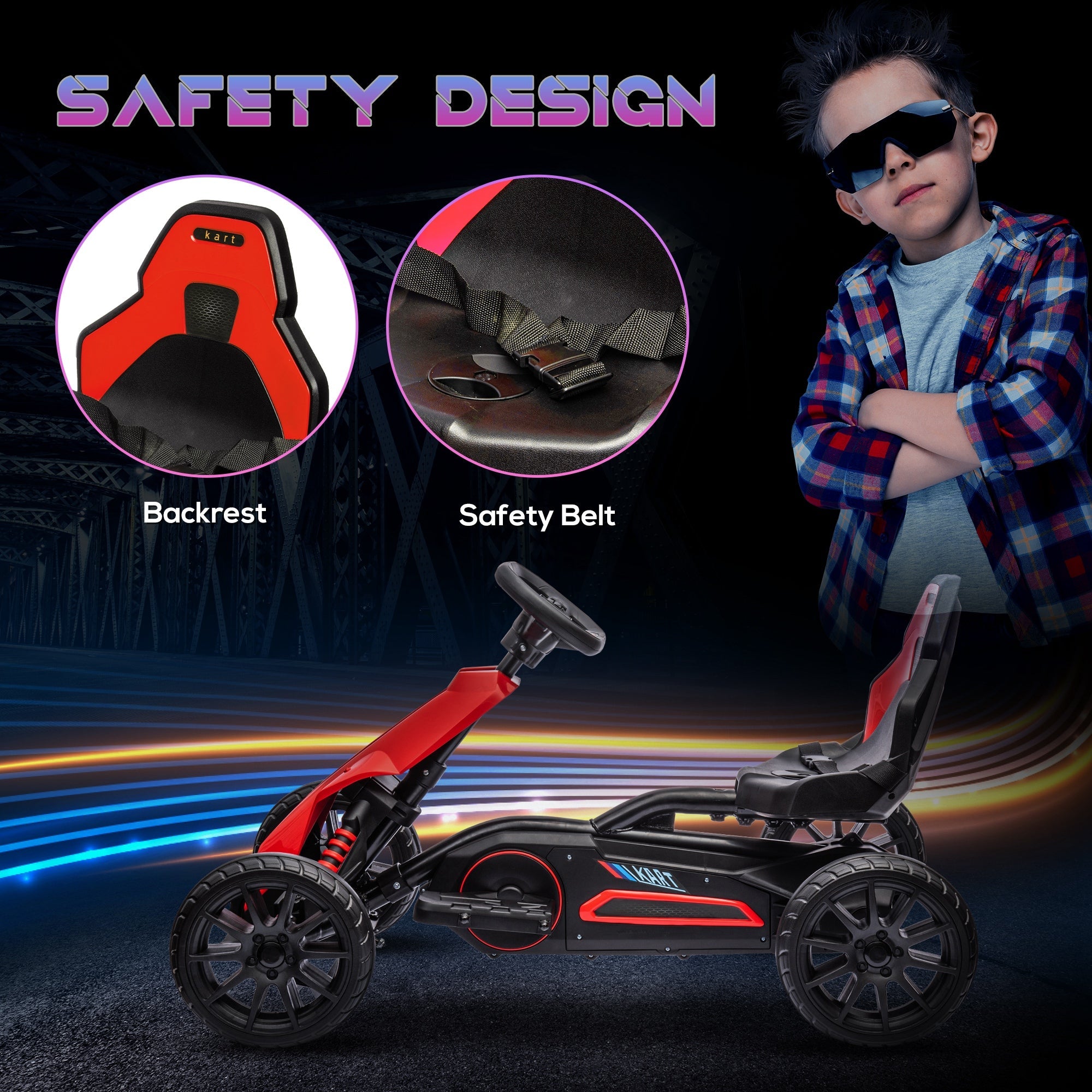 Aosom 12V Kids Electric Go Kart Racer Outdoor Car Forward Backward Adjustable Speed Red for Ages 3-8