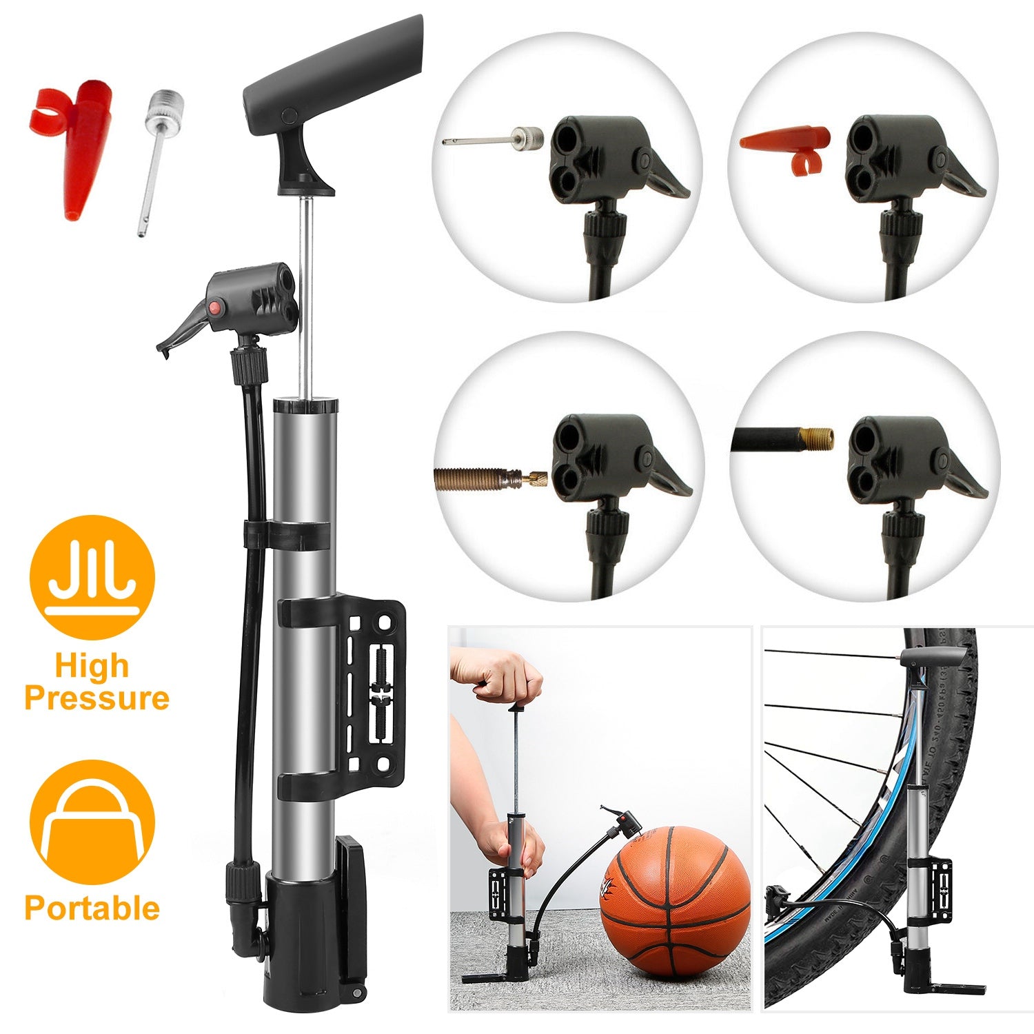 Mini Bike Pump Portable Bicycle Tire Inflator Ball Air Pump w/ Mount Frame For Mountain Road Bike