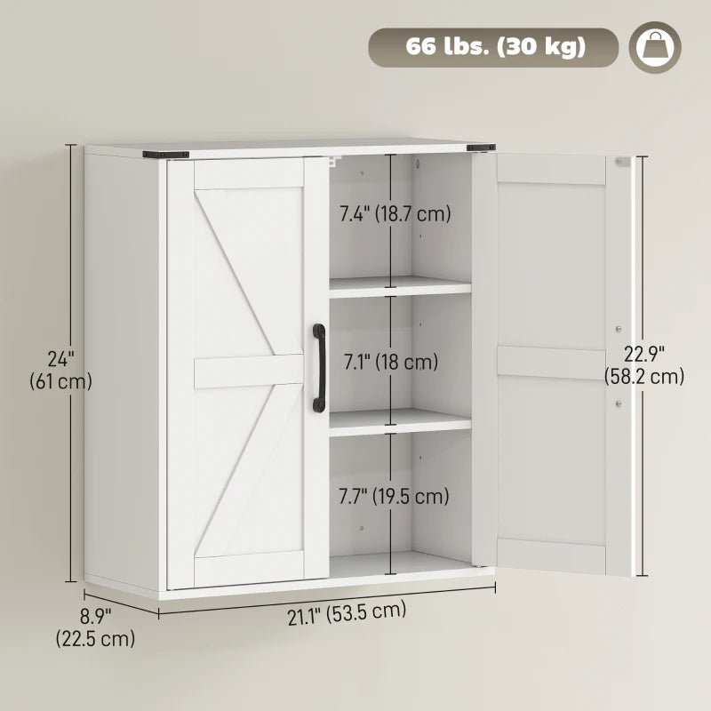 Bathroom Wall Cabinet, Wall Mounted Medicine Cabinet with Barn Doors and Adjustable Shelves, Over The Toilet, White