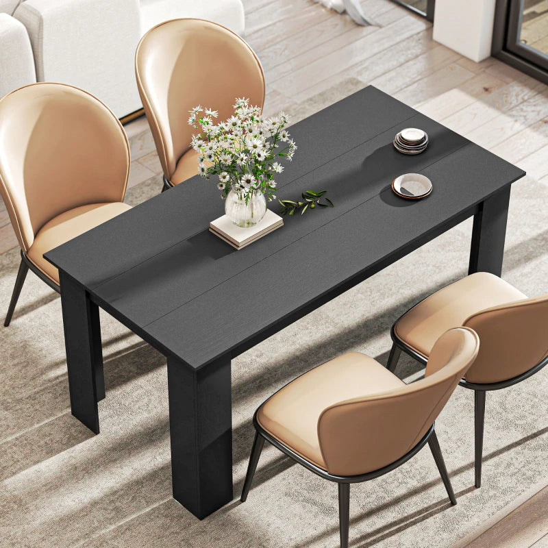 63" Kitchen Table for 4-6 People, Dining Table with Wood Effect for Dining Room, Black