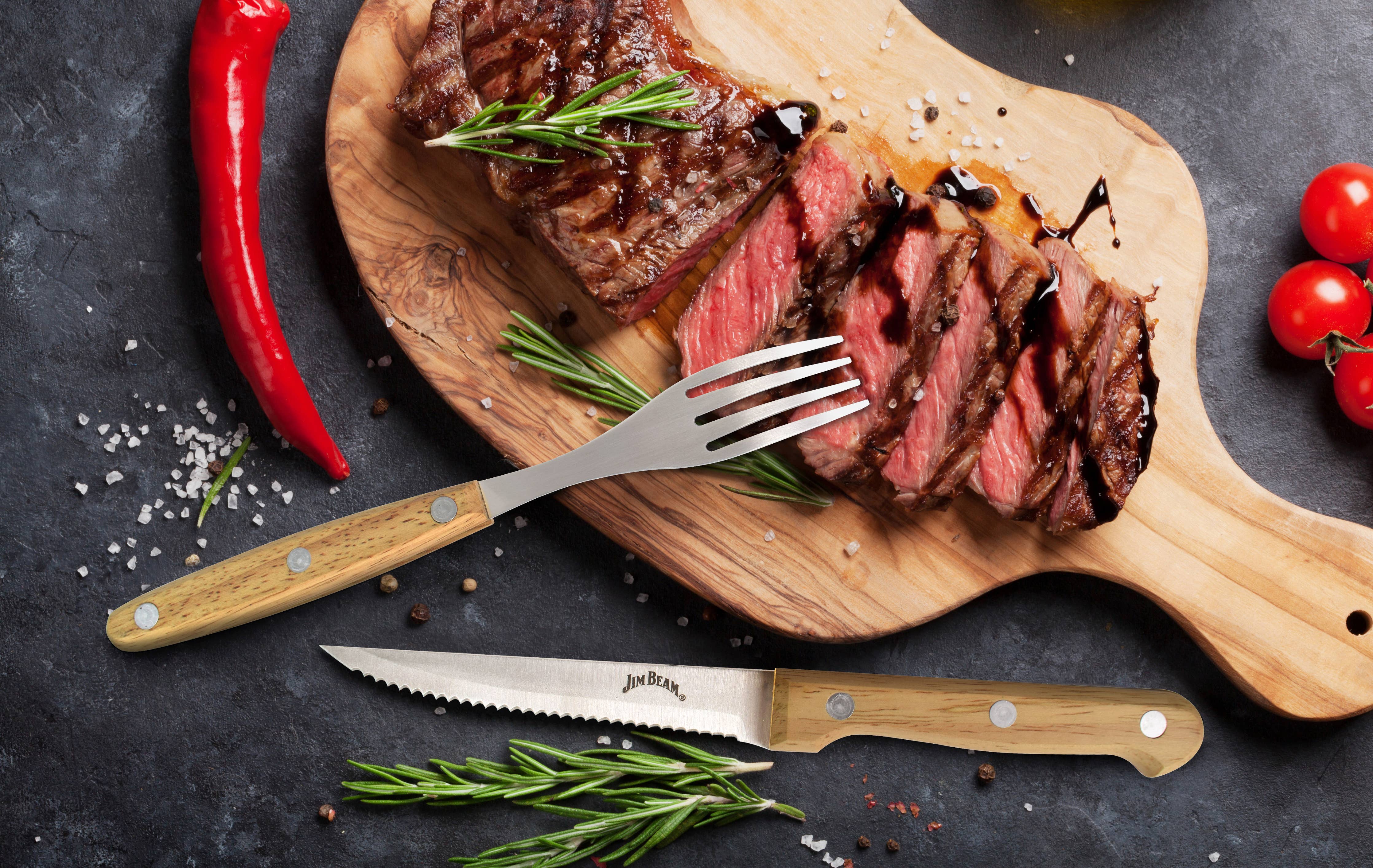 Jim Beam Set of 8 Stainless Steel Steak Knives and Forks