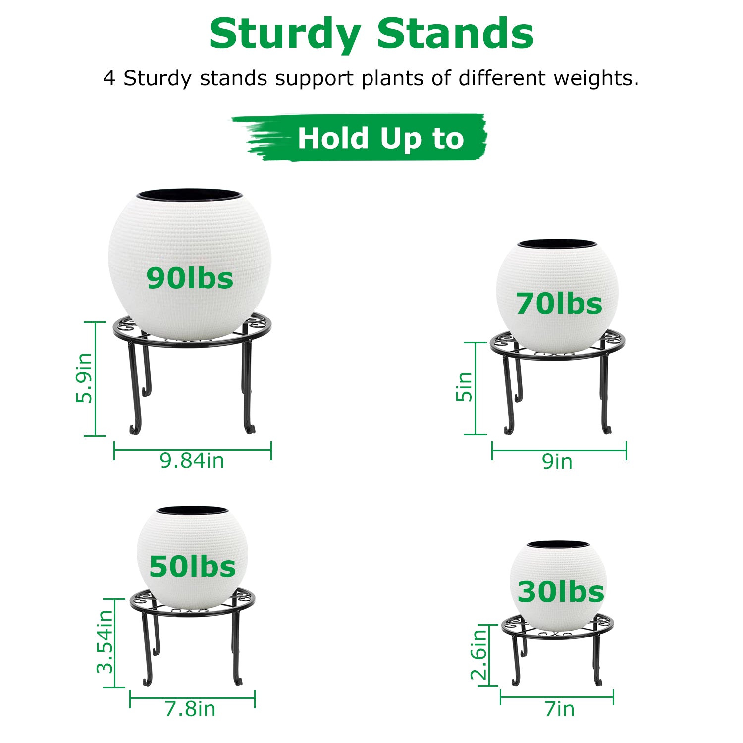 4Packs Iron Plotted Plant Stands Shelves Heavy Duty Round Flower Pot Holder Rack Home Yard Garden Patio Décor