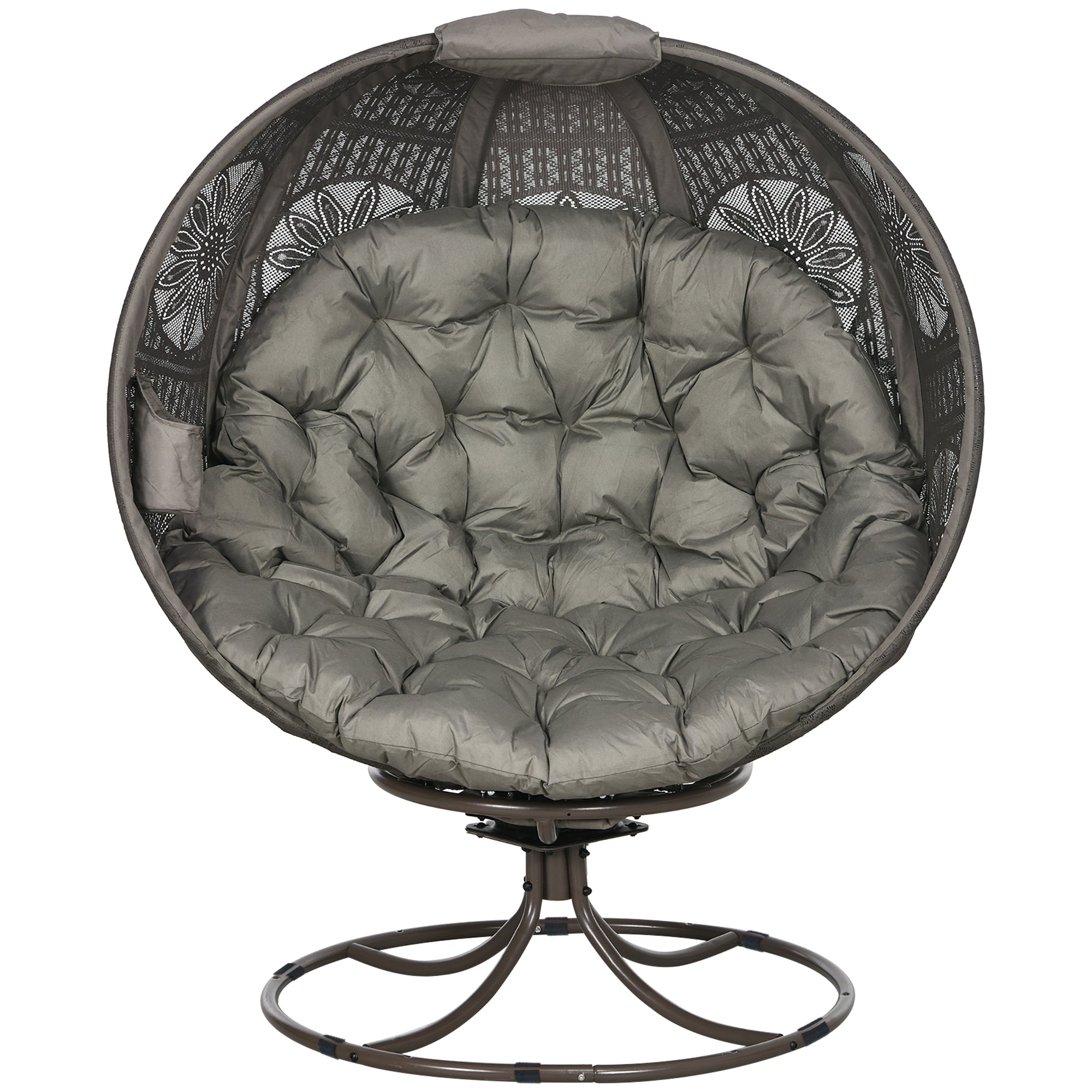 Outsunny Swivel Patio Egg Chair, Foldable Wicker Basket Chair with Large Cushion, Cup Holder, Indoor/Outdoor Use, Sand