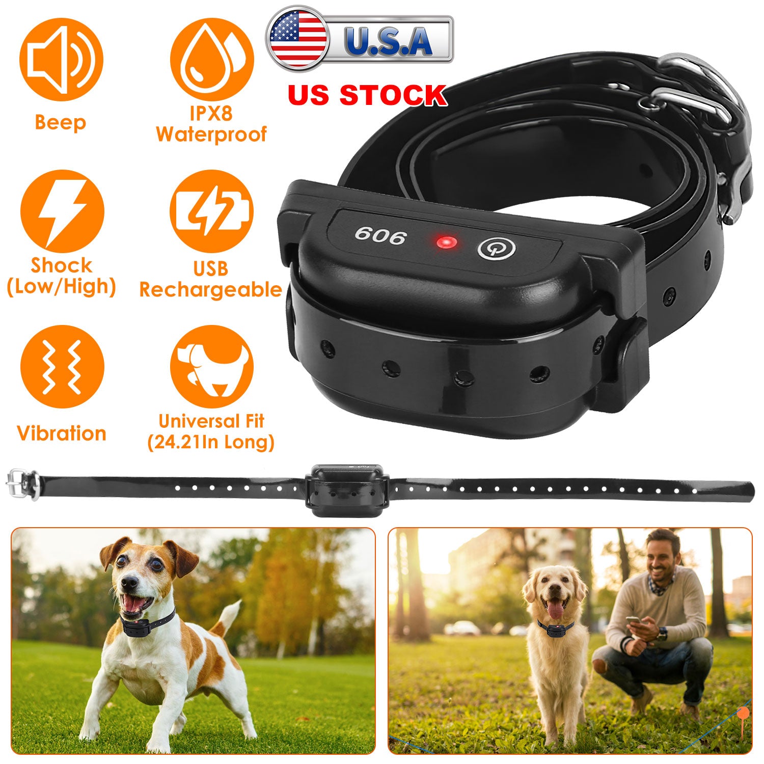 IPX8 Waterproof Electric Dog Training Collar Rechargeable Receiver Beep Vibration Shock for Small Medium Large Dogs