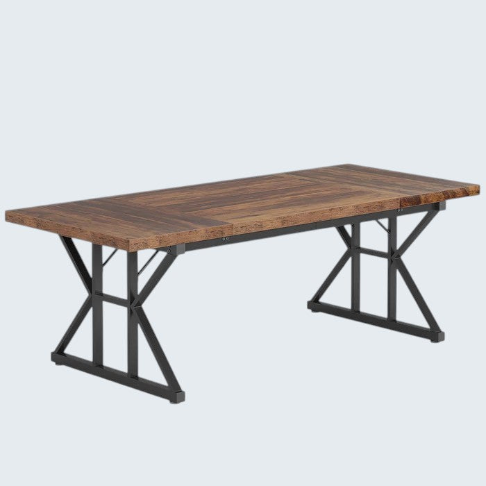 Modern 6FT Executive Meeting Table with Industrial Metal Base – Brown & Black