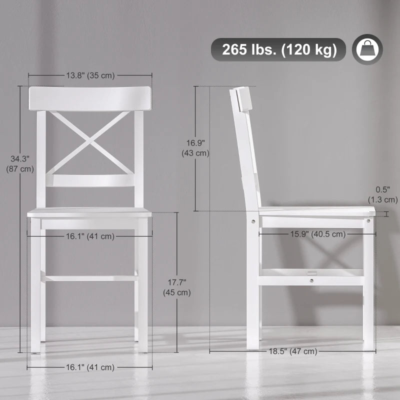 Wooden Dining Chairs Set of 2, Kitchen Chairs with Cross Back, Solid Structure for Living Room and Dining Room, White