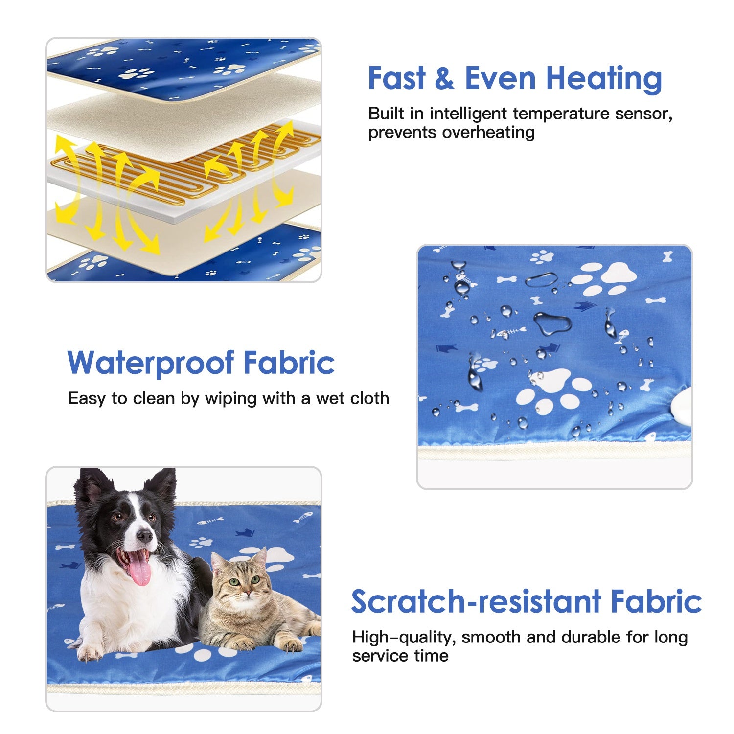 Pet Heating Pad Electric Dog Cat Heating Mat Waterproof Warming Blanket with 86-141? Adjustable Temperature 0-12 Timer Digital Display Chewing-resista