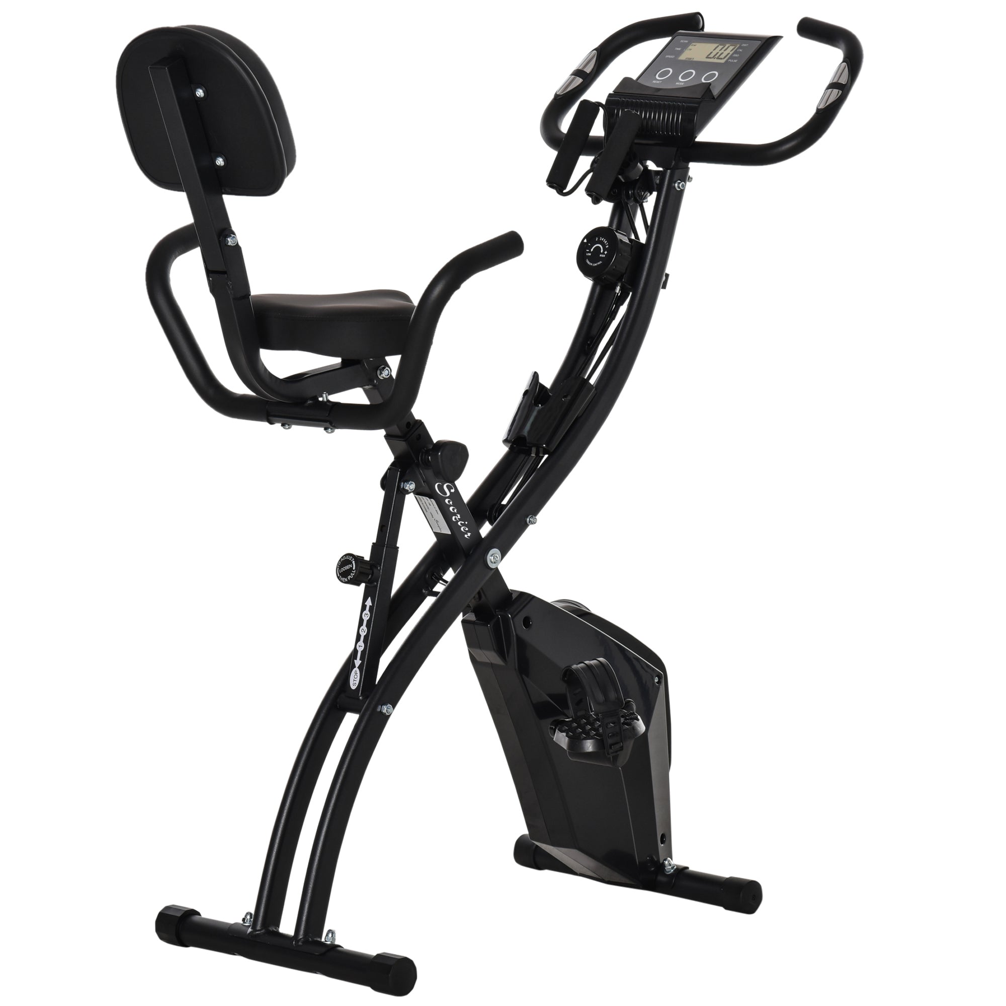 Soozier 2 in 1 Upright Exercise Bike Stationary Foldable Magnetic Recumbent Cycling with Arm Resistance Bands Black