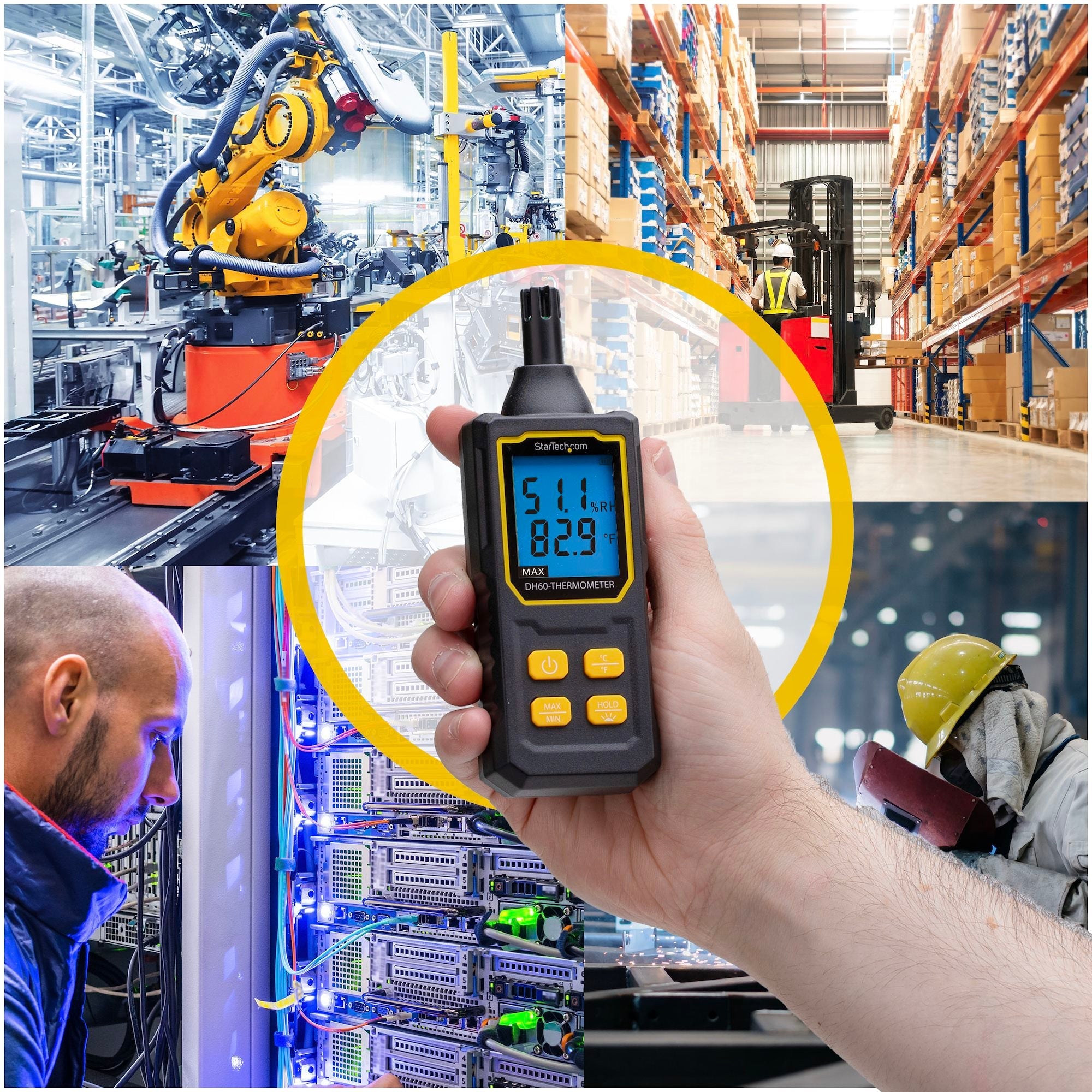 Handheld Digital Temperature/Humidity Meter, Hygrometer W/Large LCD, Portable Thermometer For Server Rooms/Offices, Accurate Sensor, Min/Max Readings